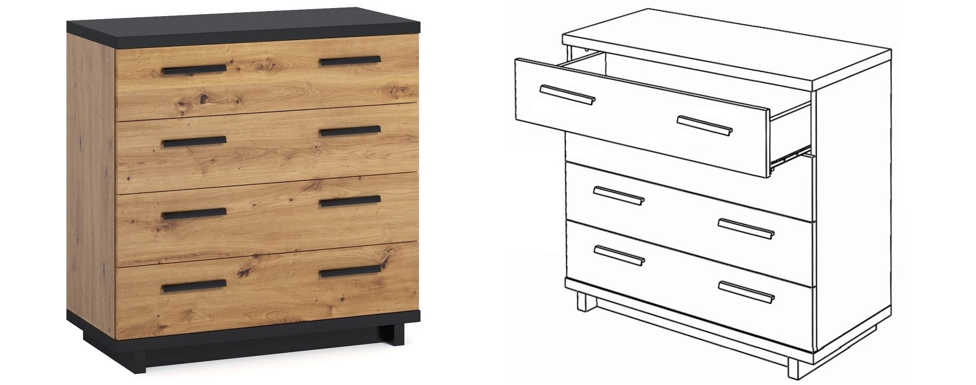 Marmex Möbel Kommode INES 02 Kombikommode Schubladenschrank 4 große Schubladen
