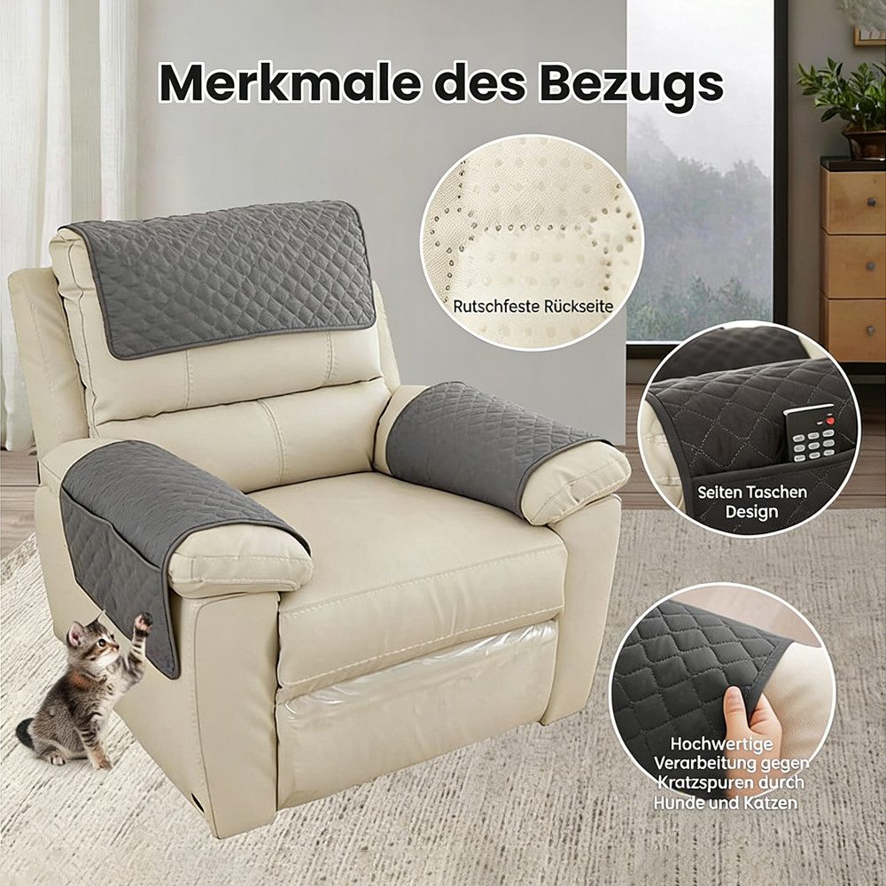 wohnTRAUM24 Sesselschoner Sesselschoner Für Relaxsessel Mit Armlehnen, Sesselbezug Mit Taschen, Wasserdicht,Anti-Schmutz Waschbar Sesselschutz für Hunde Haustiere