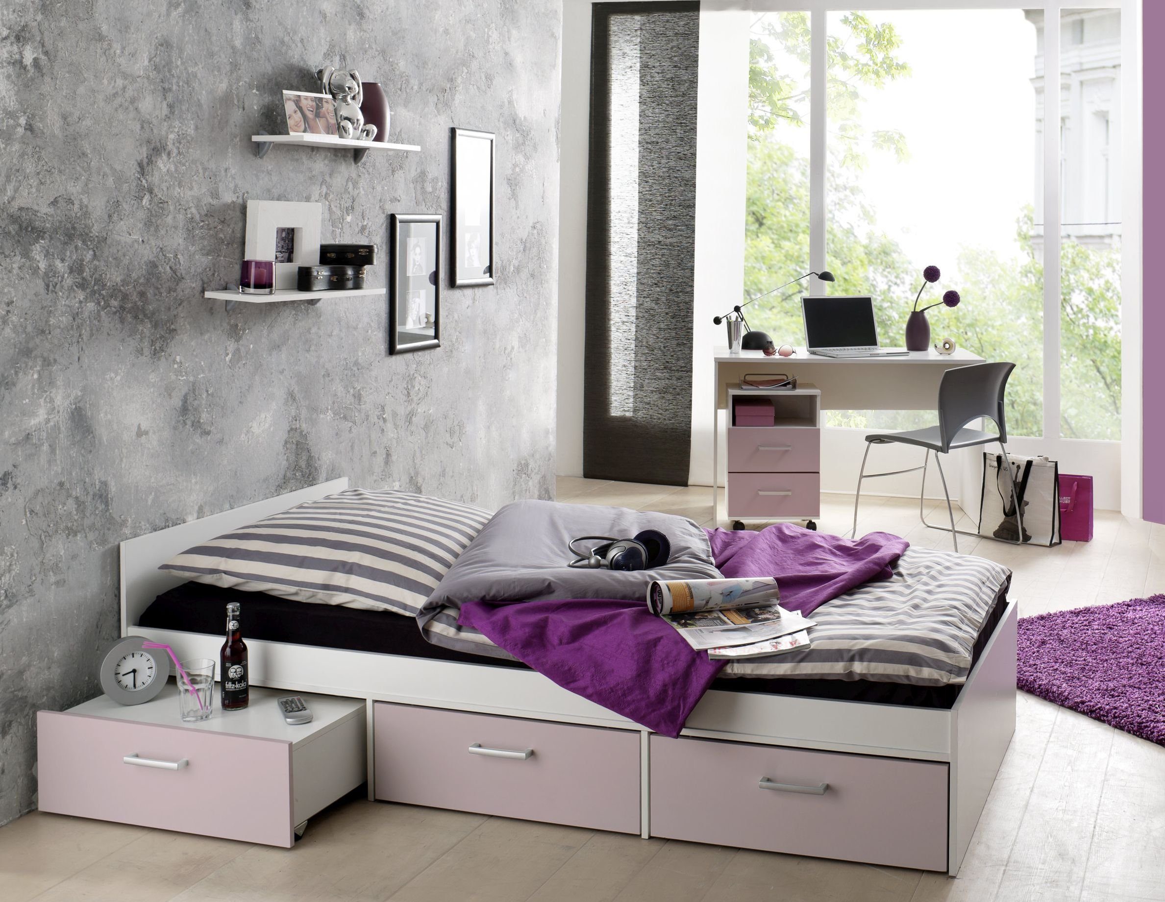 Storado Jugendzimmer-Set Berlin weiß / flieder günstig online kaufen