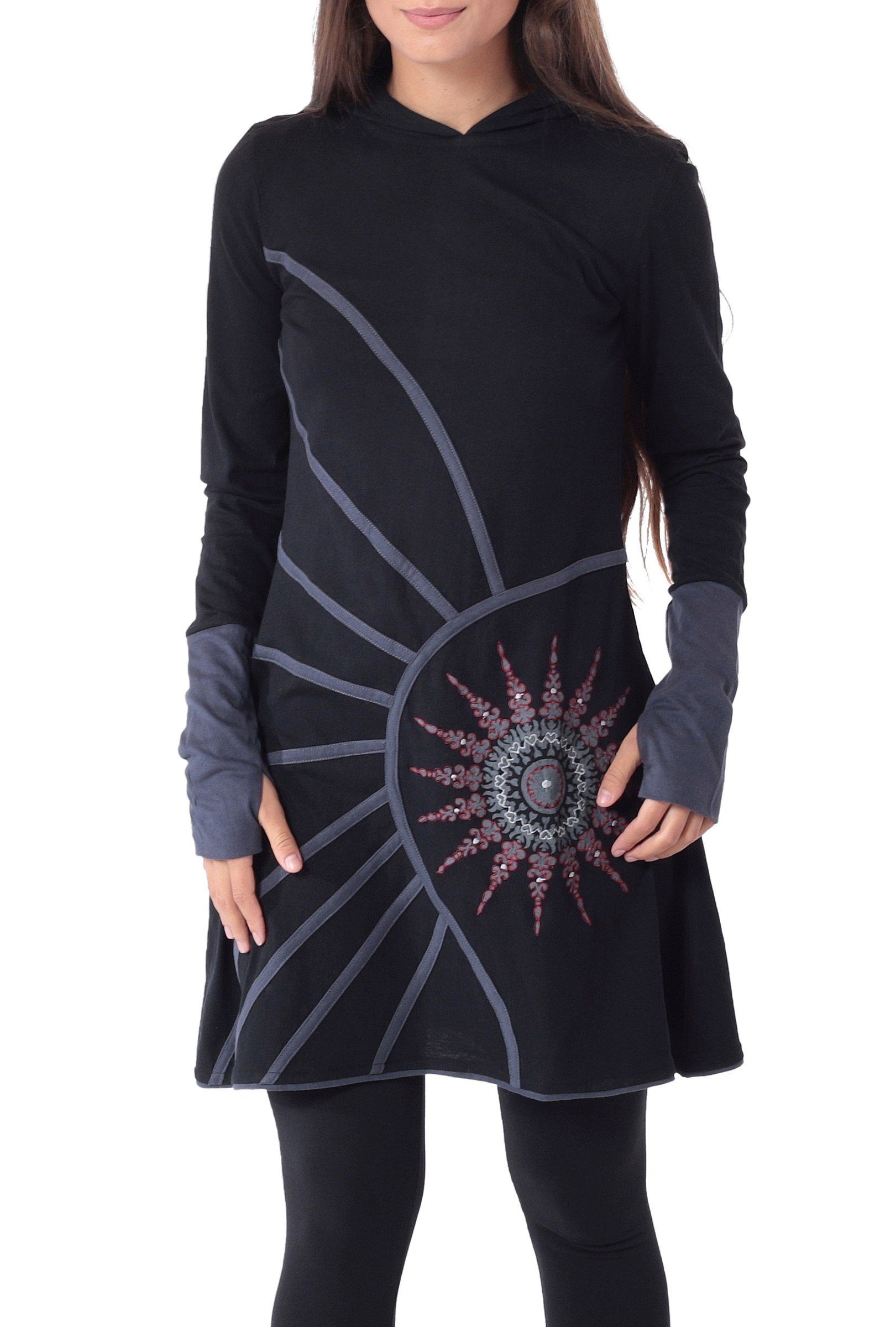Langärmliges Kapuzenkleid Sweatkleid Ganzjahreskleid aus PUREWONDER Jersey Schwarz