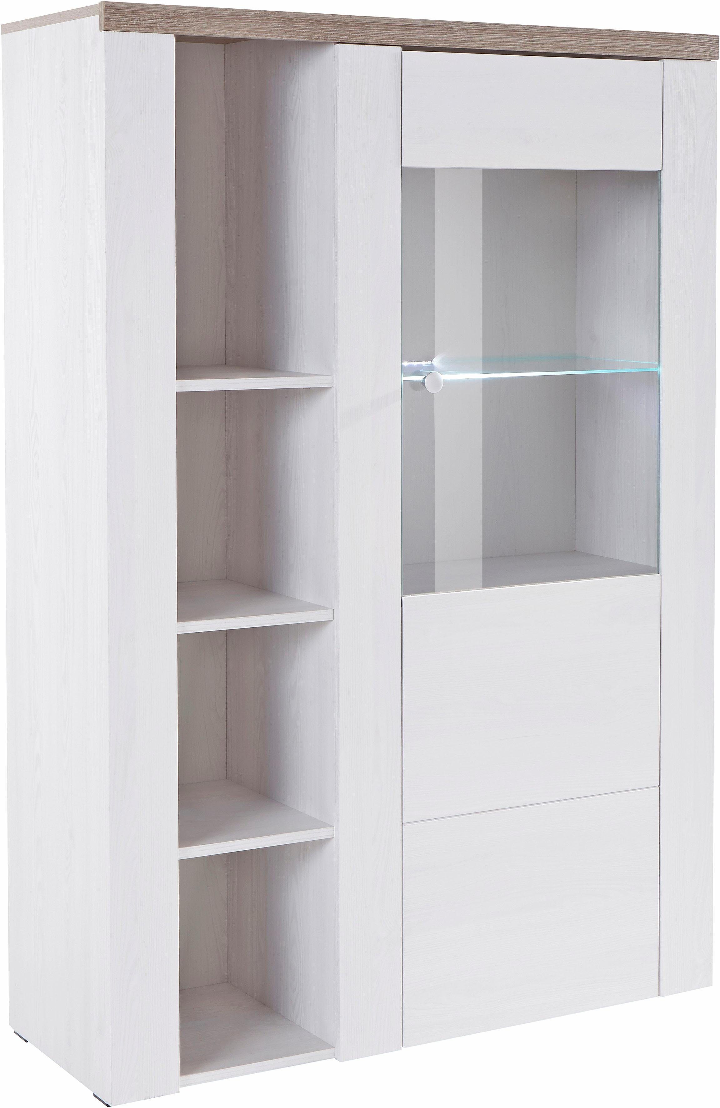 Vitrine Larona, zeitlose Glasvitirne, Hochschrank Höhe 145 cm