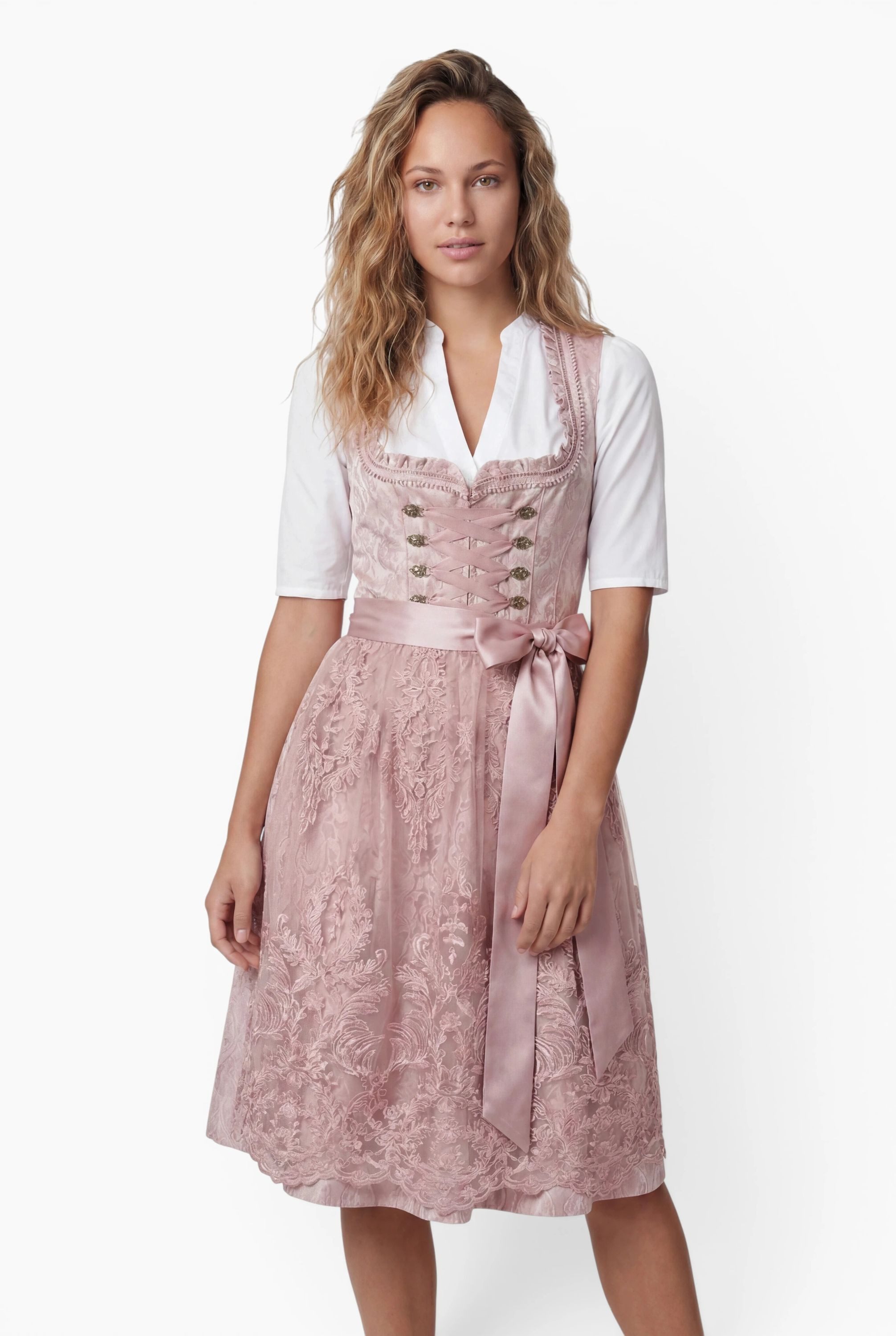 Nübler Dirndl Minidirndl Karoline in Taupe - Rocklänge 60 cm
