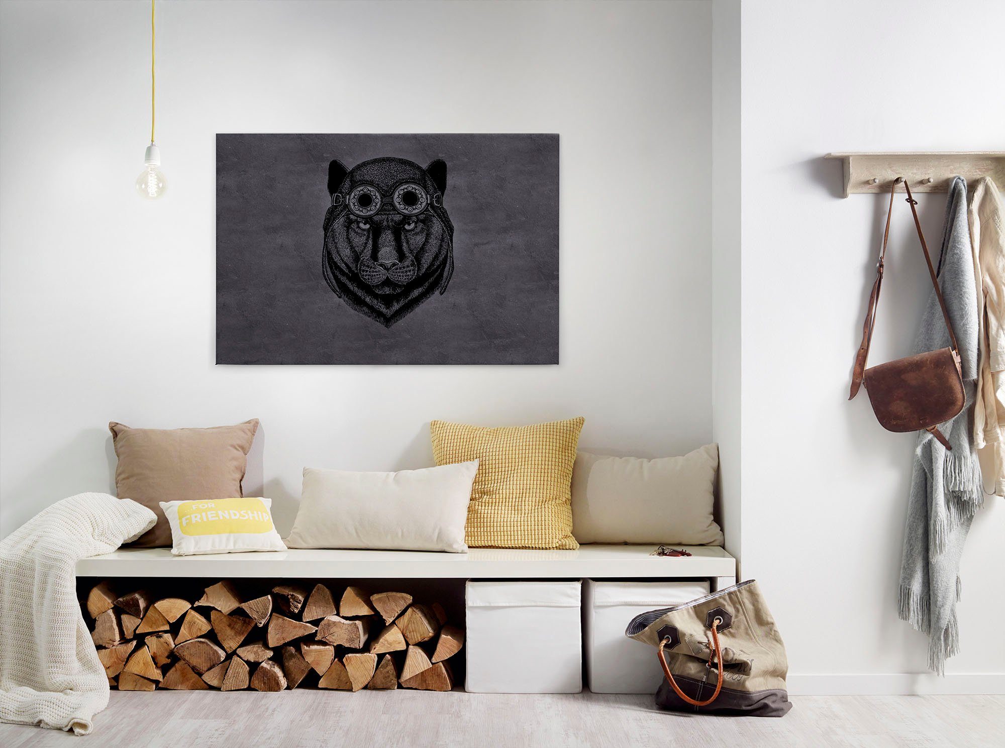 A.S. Création Leinwandbild panther, Tiere (1 St), Wild Tier Bild Keilrahmen Panther Dschungel grau, schwarz