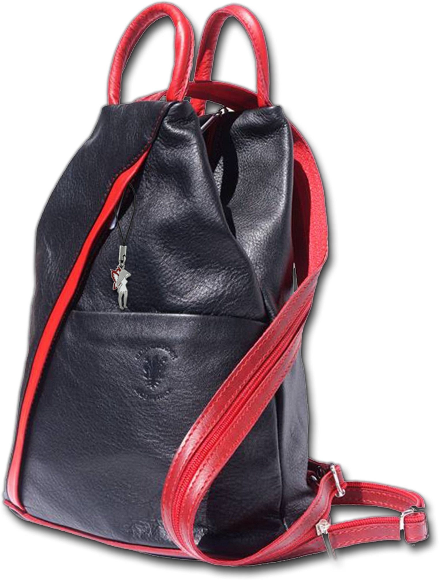 FLORENCE Cityrucksack Florence echtes Leder Damentasche (Schultertasche), Damen Rucksack, Tasche Echtleder schwarz, rot, Made-In Italy