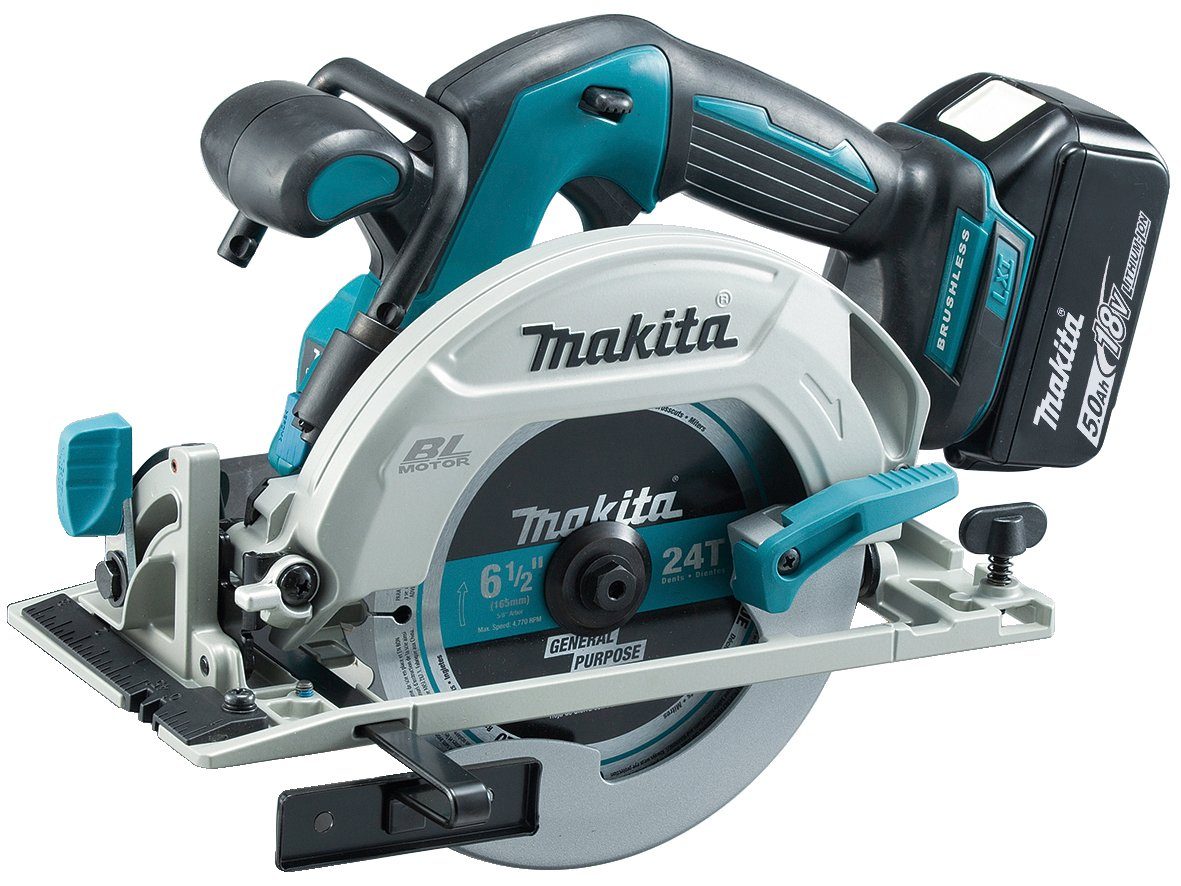 Makita Akku-Handkreissäge DHS680RTJ, 18 Ladegerät 18V/5Ah 2 Set, mit und mm, Akkus V, 57