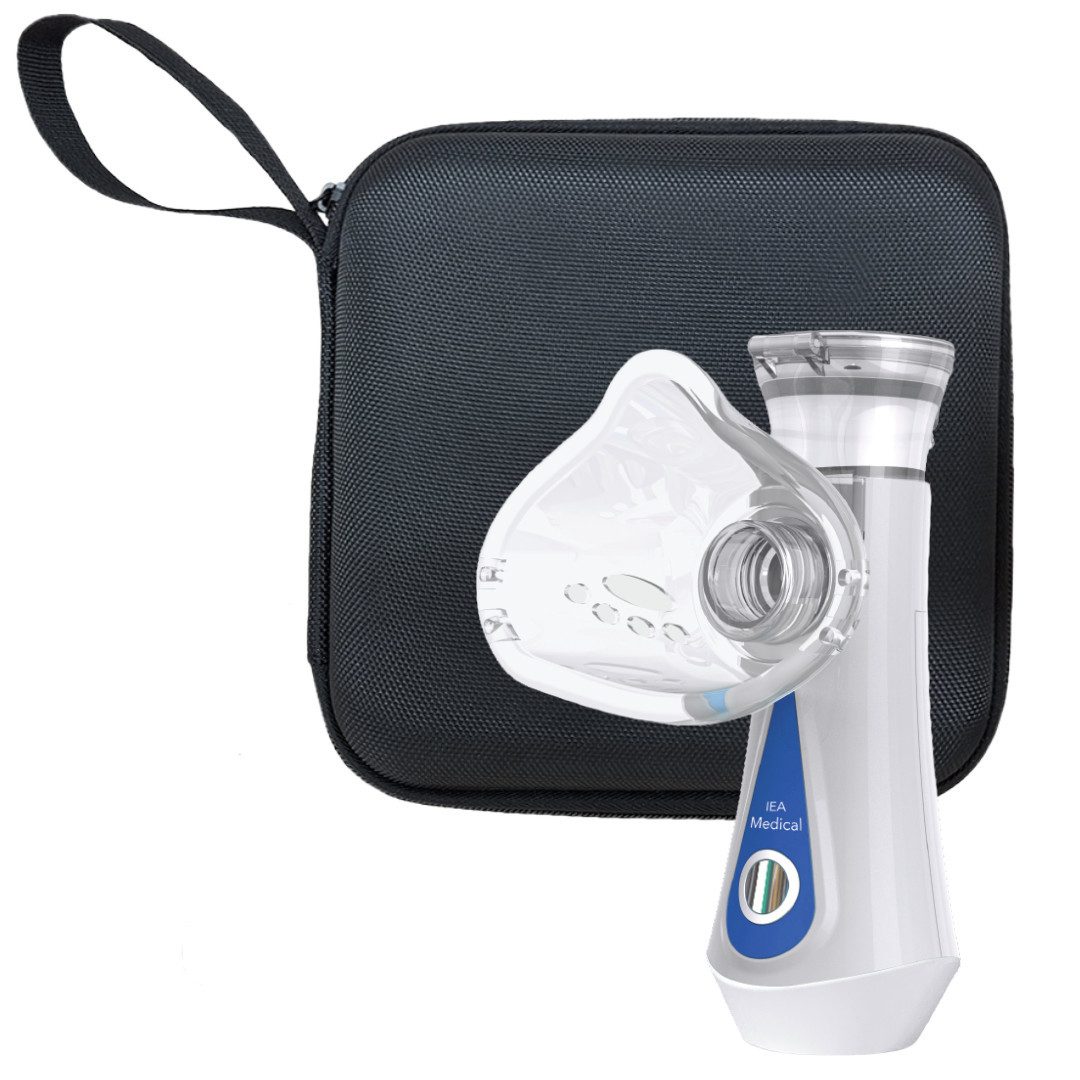 IEA Medical Inhalationsgerät Set mit Schutztasche – inkl. Masken, kompakt für unterwegs, Hartschalen-Case schützt Inhalator & Zubehör, leicht & reisetauglich