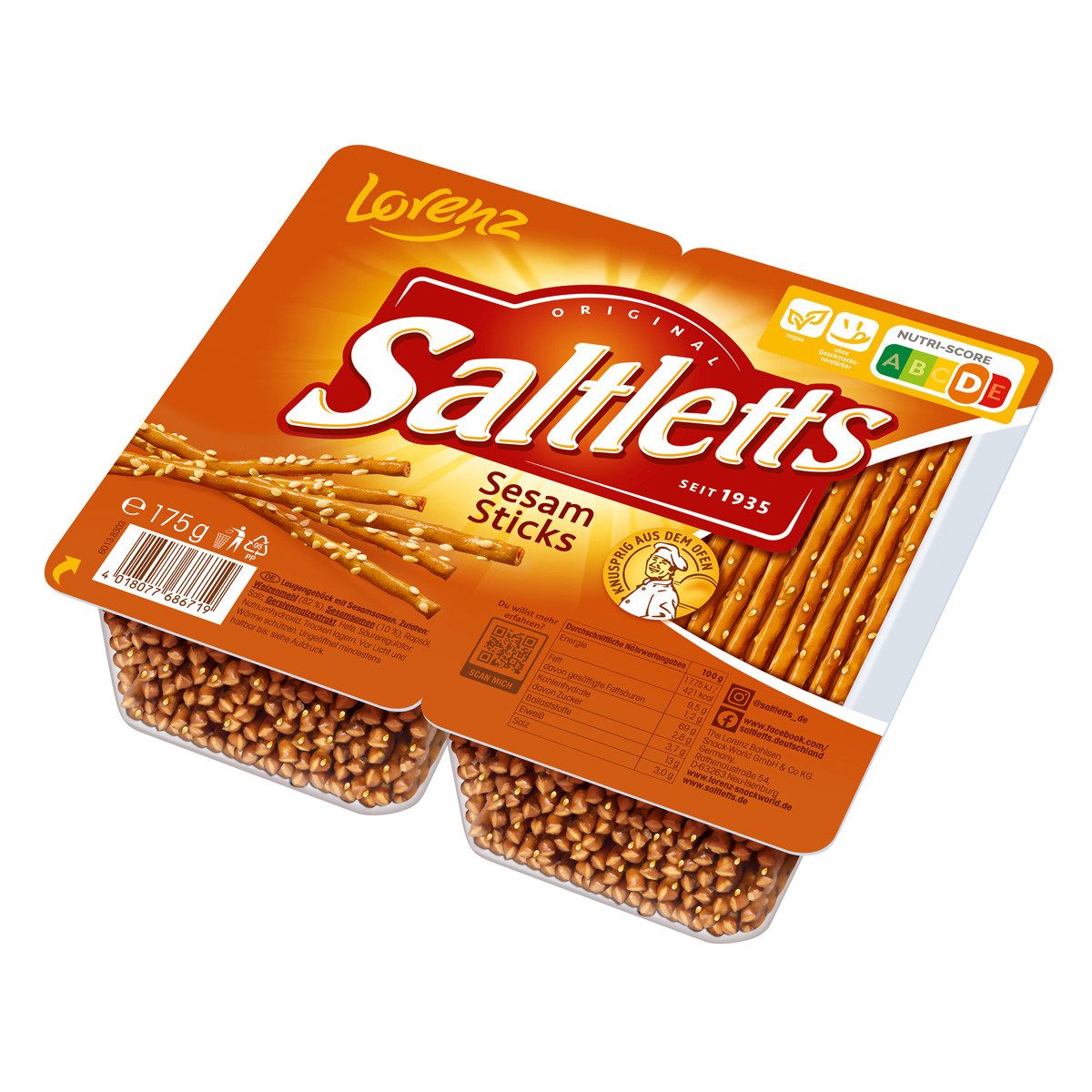 LORENZ Knabberei, Lorenz Saltlettes Sticks Sesam knuprige Salzstangen Laugenbäck 175g