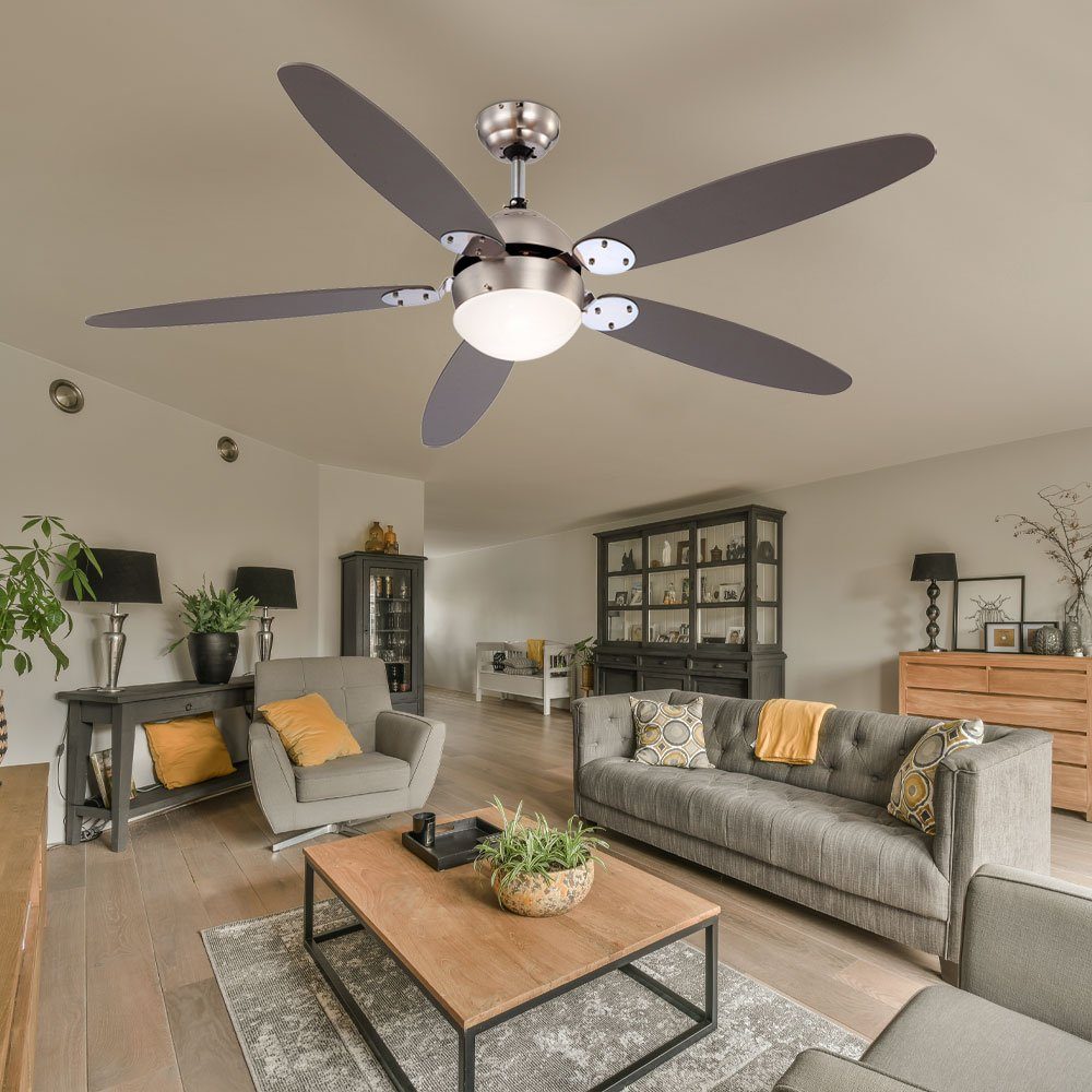 etc-shop Deckenventilator, Deckenventilator mit Zugschalter 3 Stufen LED Vor-Rücklauf D 132 cm
