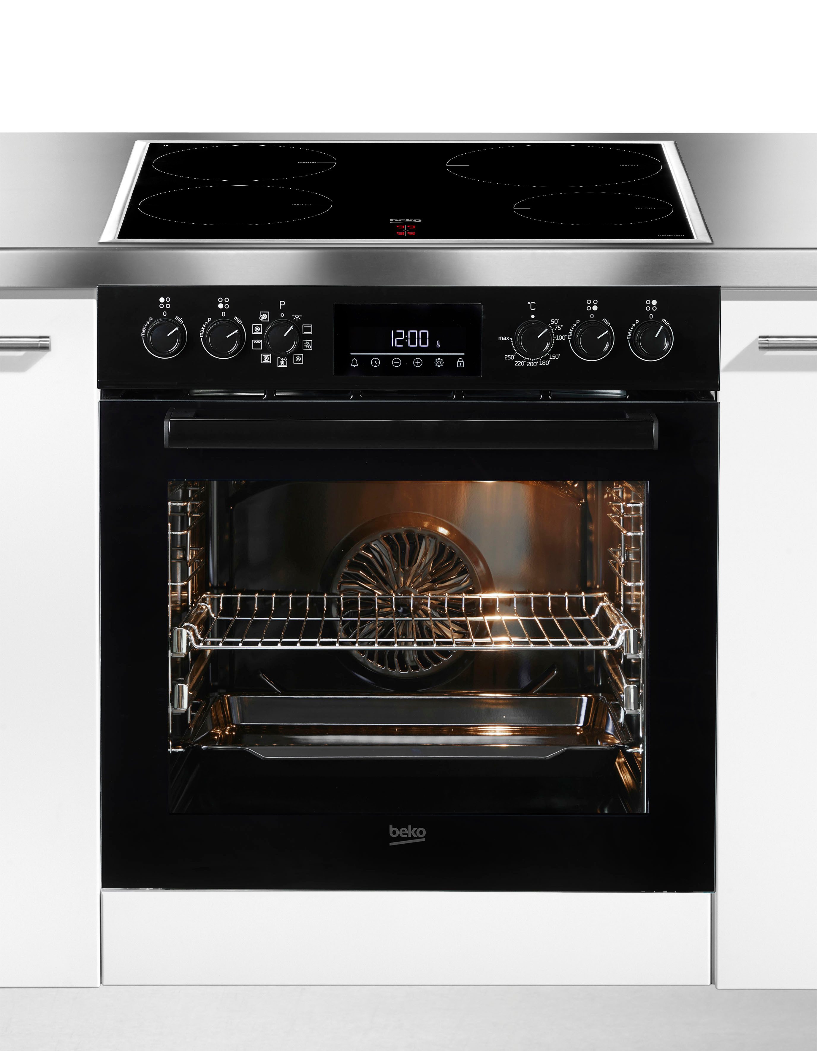 BEKO Induktions Herd-Set BBUM17341BE, mit 2-fach-Teleskopauszug, Heißluft mit Ringheizkörper