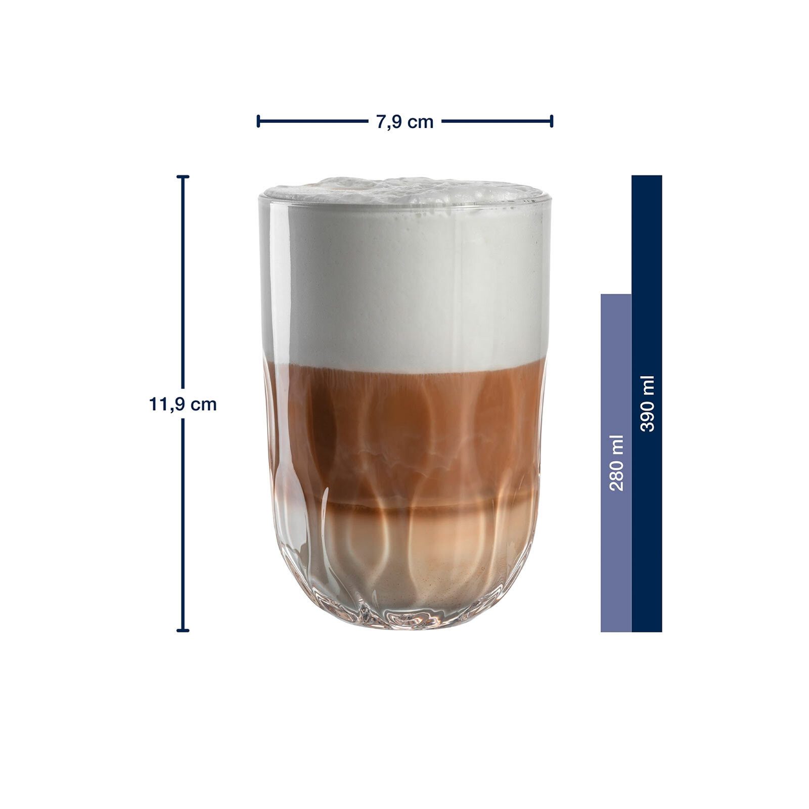 LEONARDO Latte-Macchiato-Glas Gocce Latte Macchiato Gläser (3) 390 ml 2er Set, 2-tlg., Glas