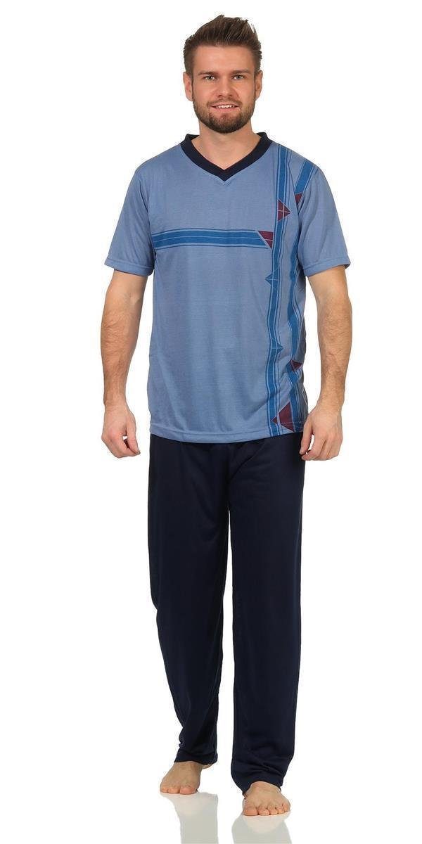 EloModa Pyjama Herren Sommer Pyjama T-shirt; tlg) L M (2 Blau V- 2XL Schlafhose XL Lange