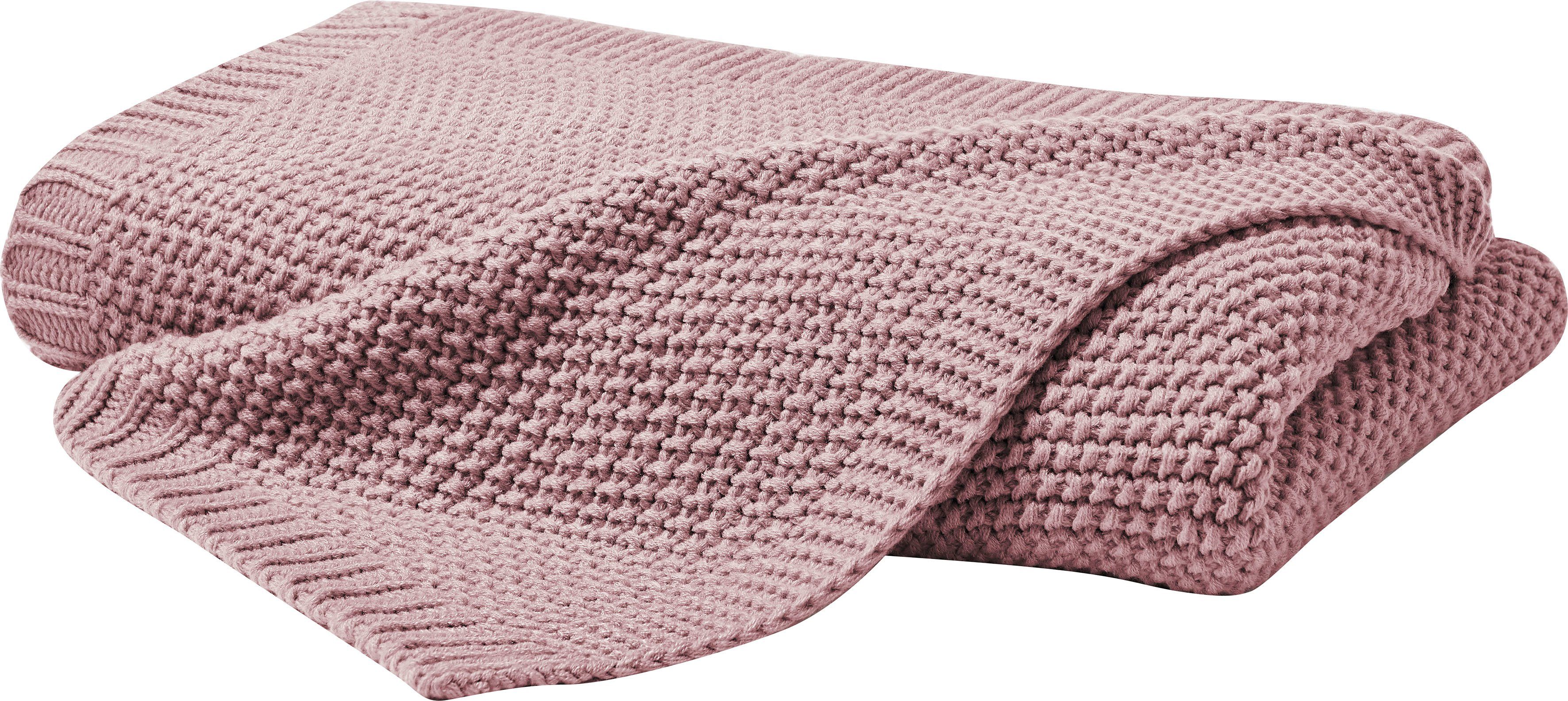 Wohndecke Strick, Primera, mit einer hochwertigen Randverarbeitung, Kuscheldecke mauve