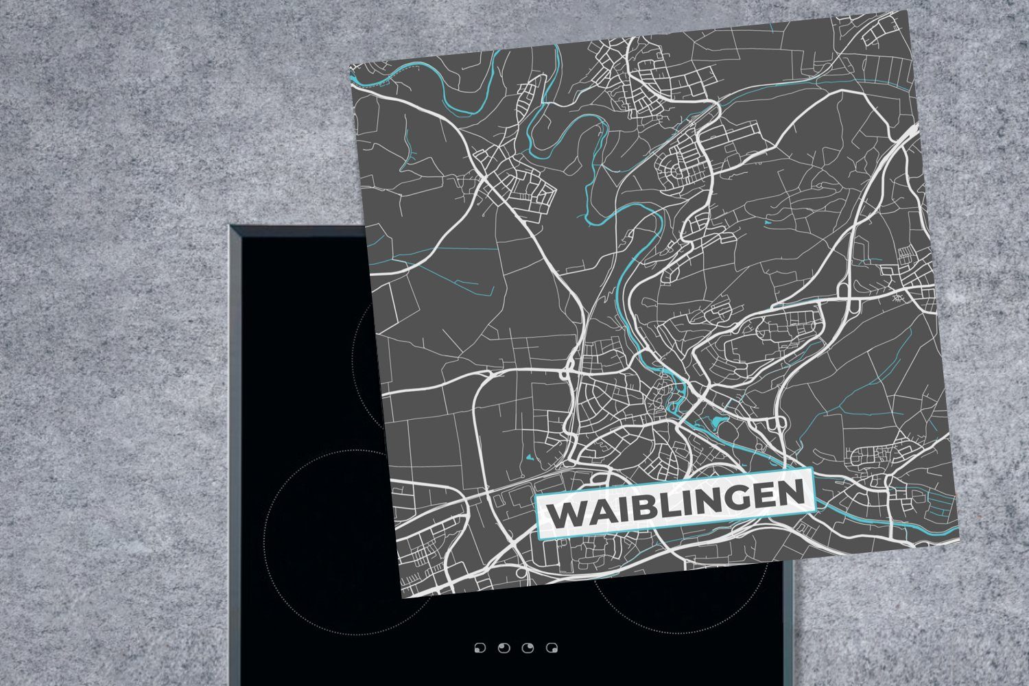 cm, Deutschland - Stadtplan - MuchoWow Karte Vinyl, Herdblende-/Abdeckplatte für Blau Ceranfeldabdeckung, tlg), - Arbeitsplatte - Waiblingen, (1 küche 78x78