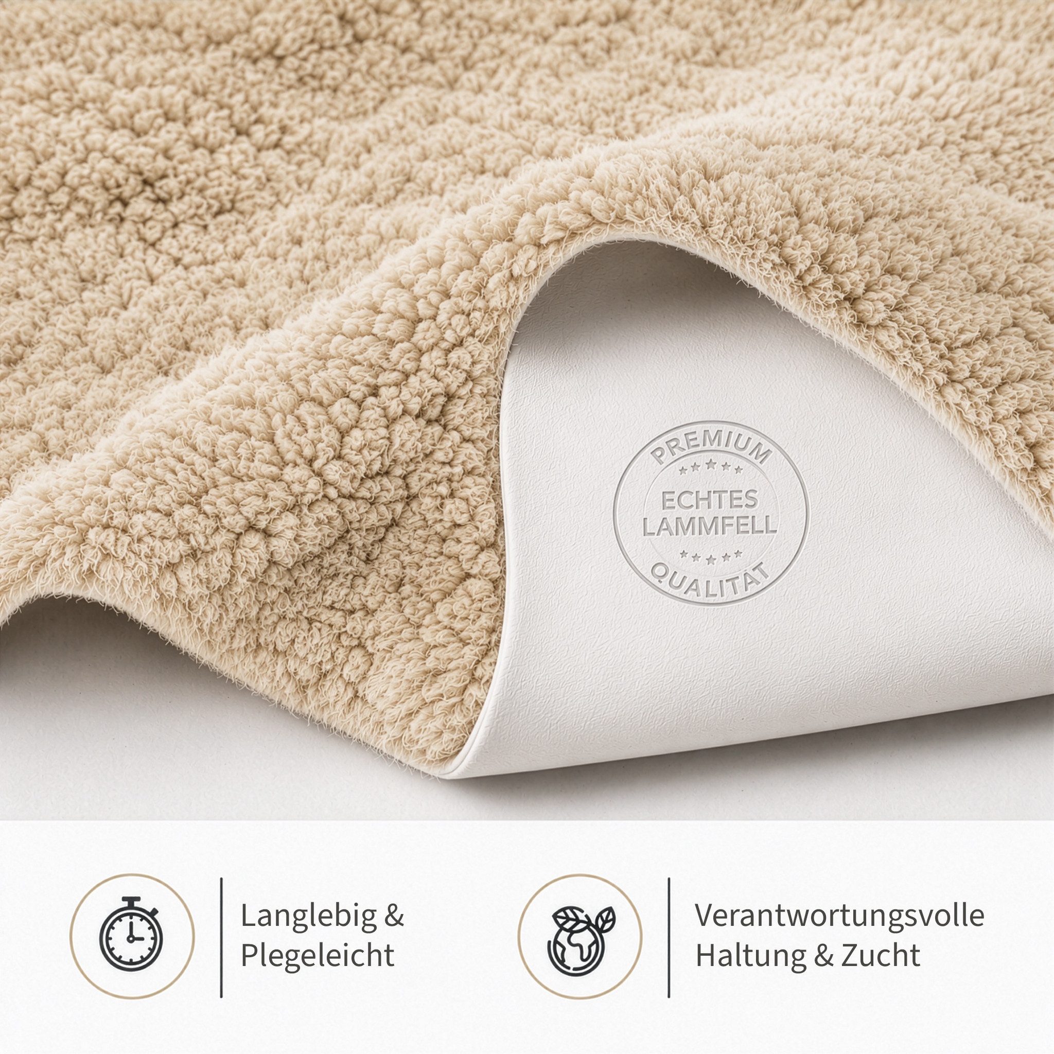 Karat Fellteppich Design-Schaffell Audrey, Echtes Lammfell aus 100 % Schafwolle, Mit natürlichem Lederrücken