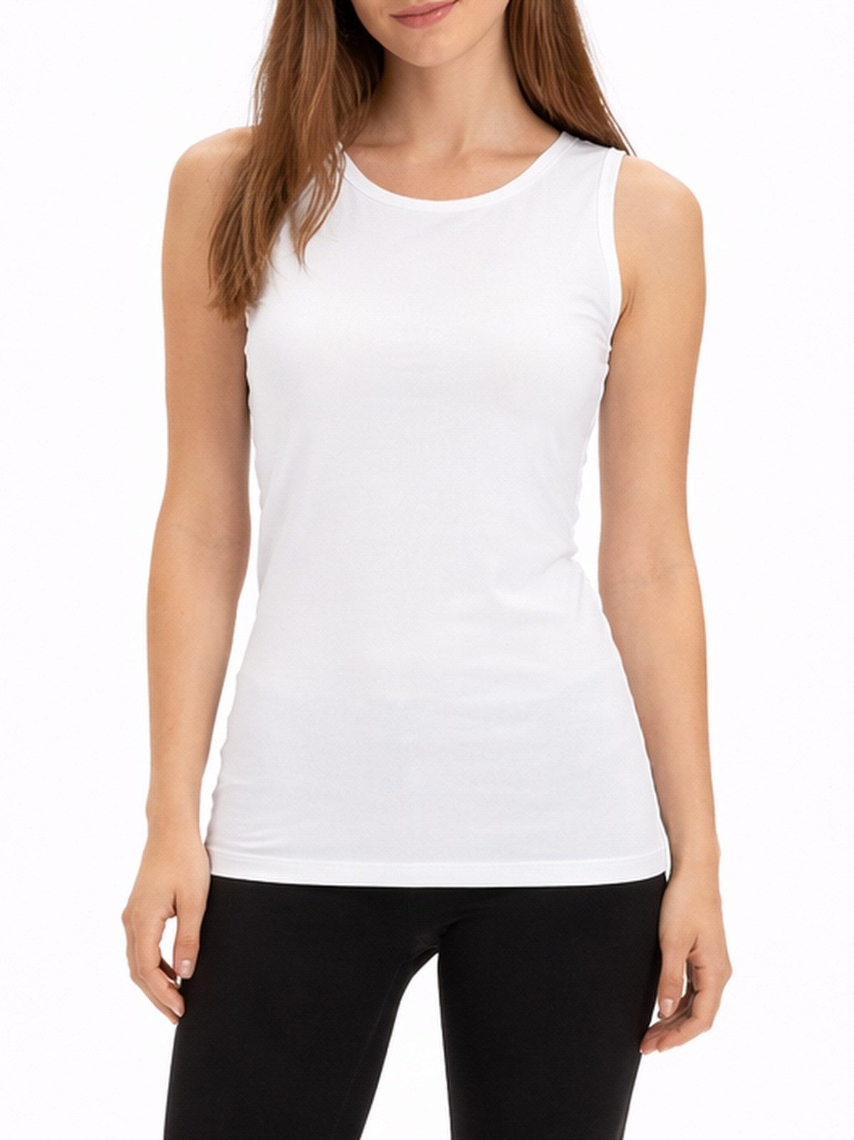 Shirttop Tanktop Damen Ärmellos Unifarben Rundausschnitt Jersey Baumwolle