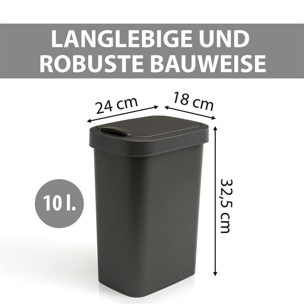 Hausfelder Mülleimer Abfalleimer 10 Liter mit Klapp.Schwingdeckell, 3er Set, 3x10 l, Made in Germany, mit Klapp- und Schwingdeckel, robuste Konstruktion – Bild 2 von 5