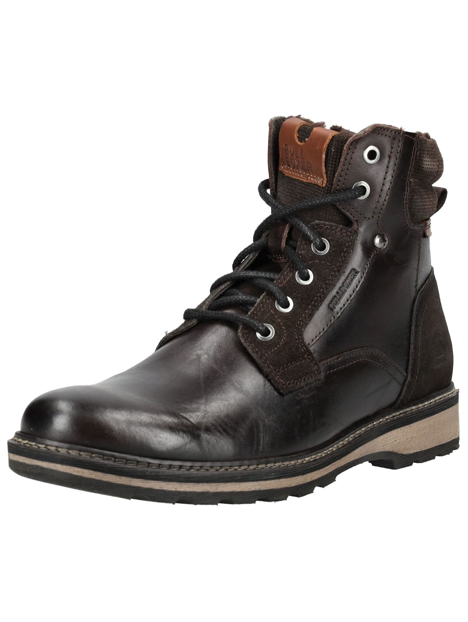 Stiefelette Leder/Textil . Schnürstiefelette
