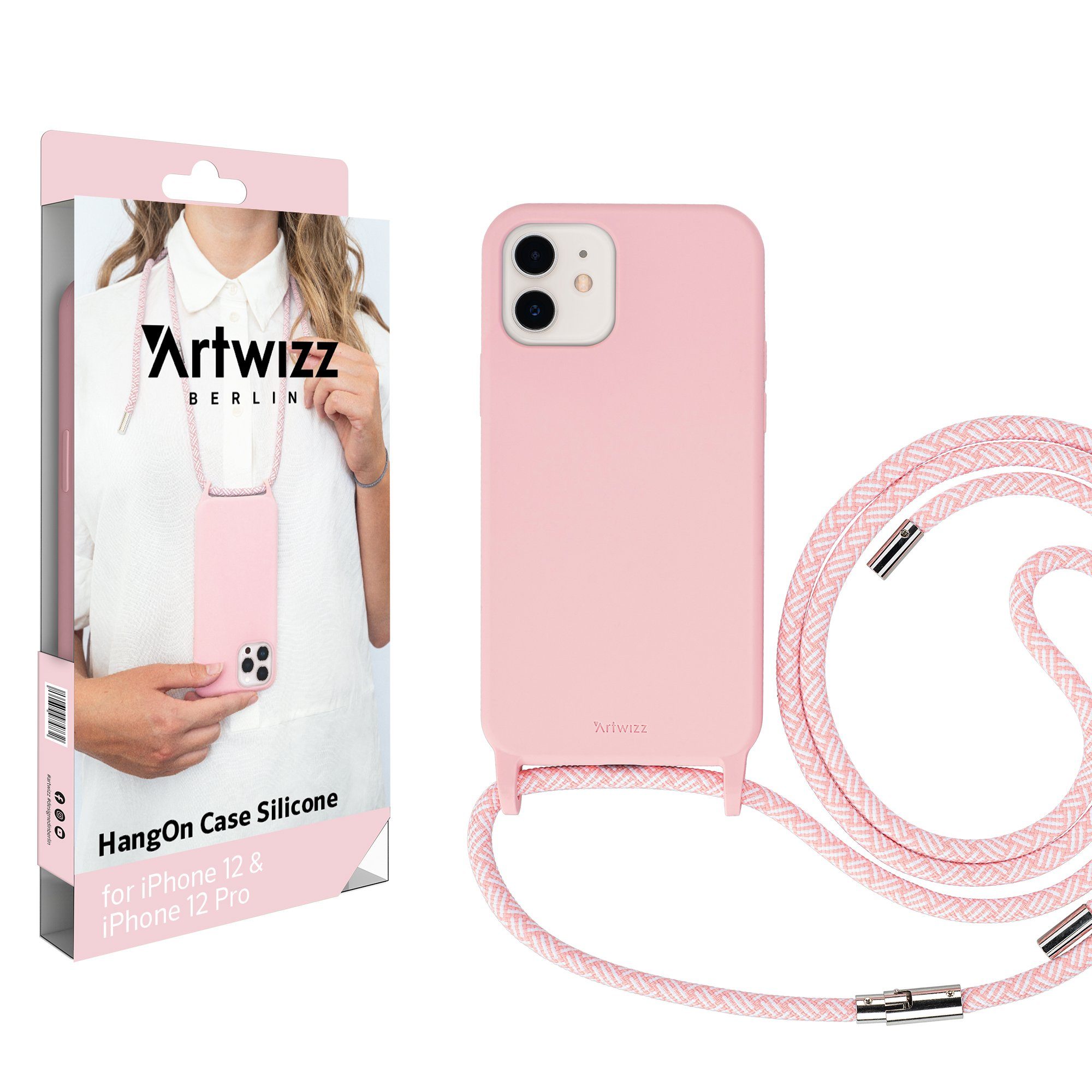 Artwizz Case zum Umhängen HangOn Case Silicone, Handykette aus Silikon, Rosa, iPhone 12 / iPhone 12 Pro