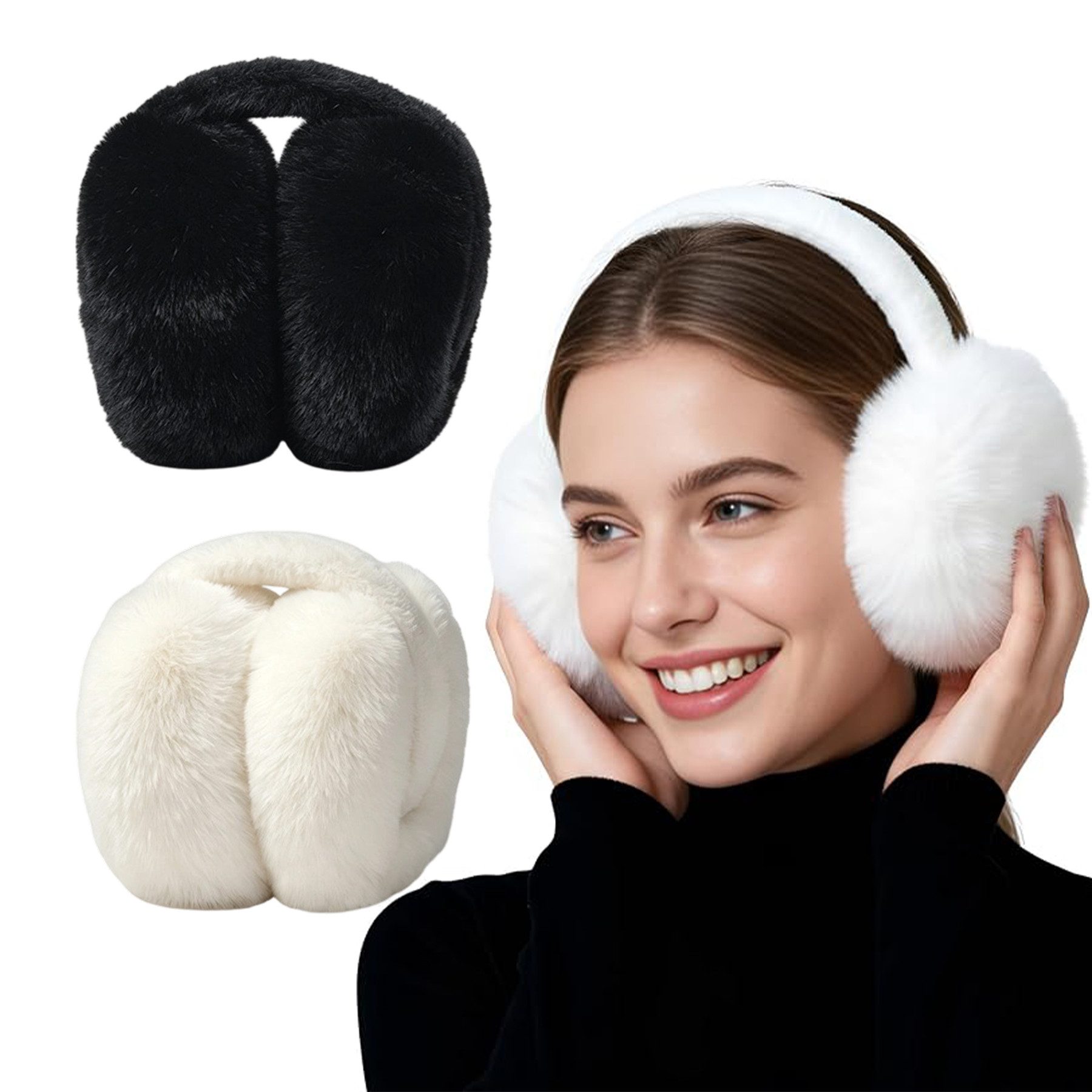 Mutig Ohrenwärmer 2 Stück Ohrenwärmer Damen Winter, faltbare Plüsch Ohrenschützer (verstellbare Winter Earmuffs für Damen, 2-St., weiche …
