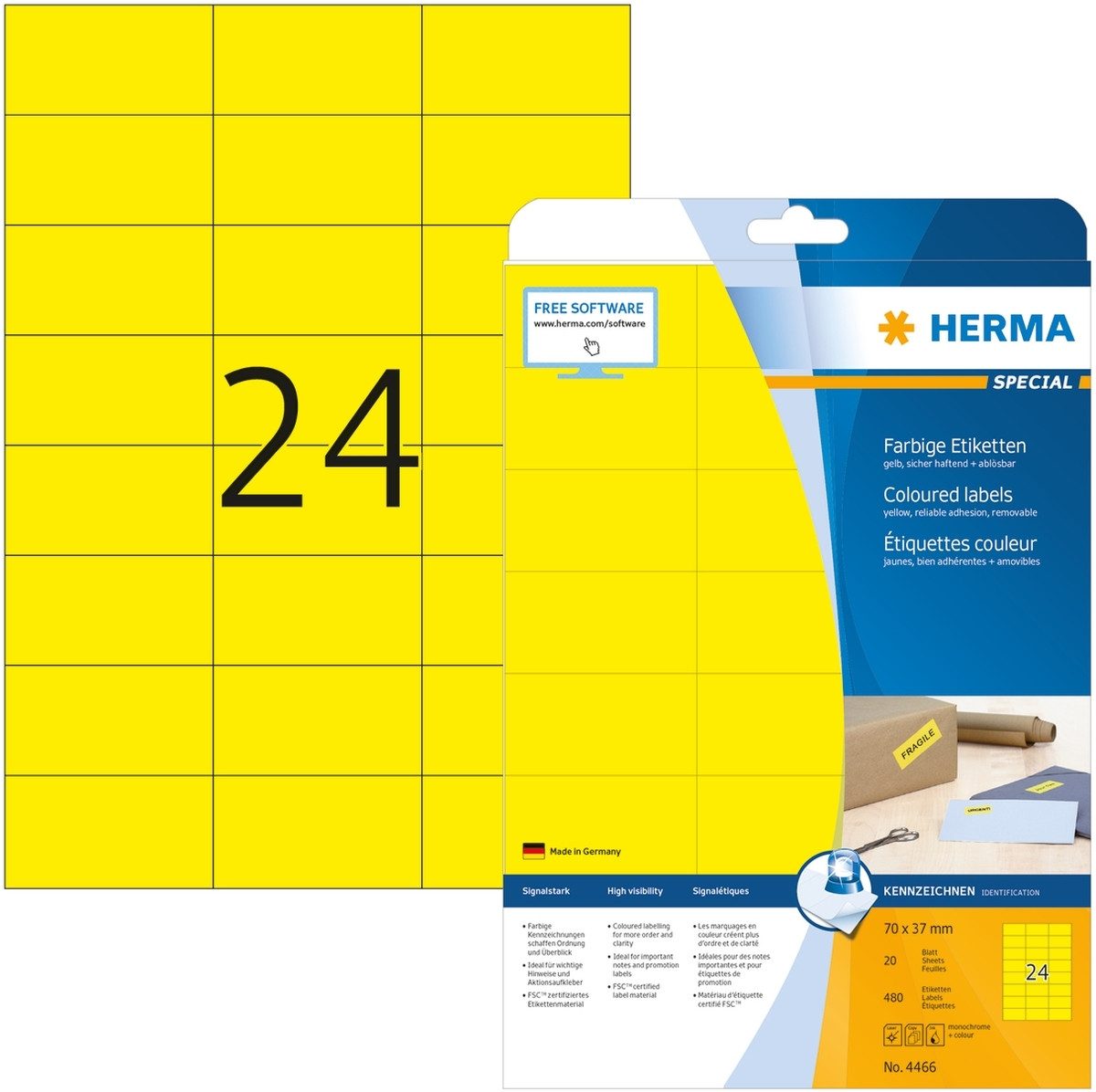 HERMA Etiketten Etiketten gelb 70x37mm Special A4 VE=480 Stück