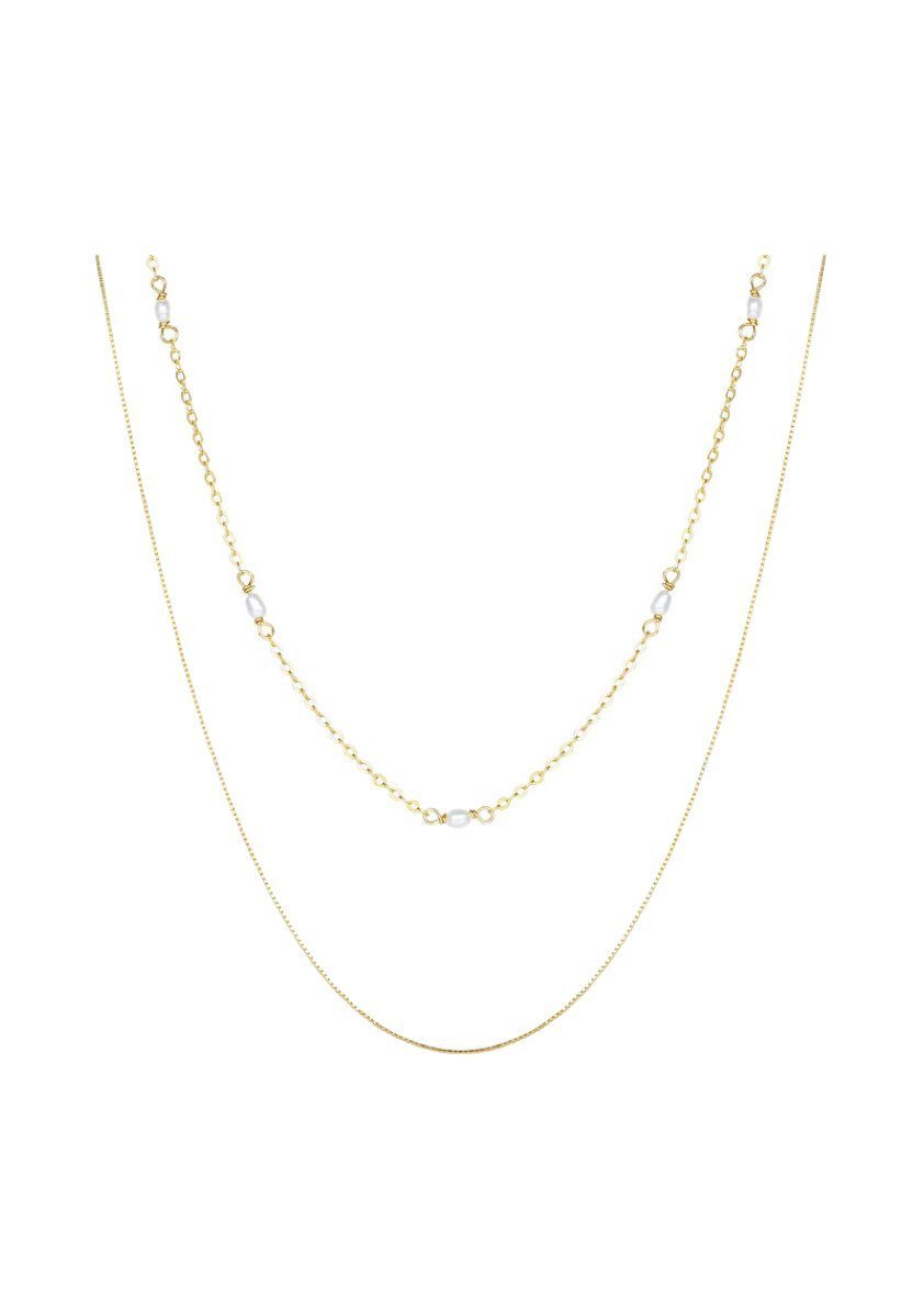 Hey Happiness Collier-Set 2er Layer Ketten Weiße Perlen, Vergoldet 18K, Ket günstig online kaufen
