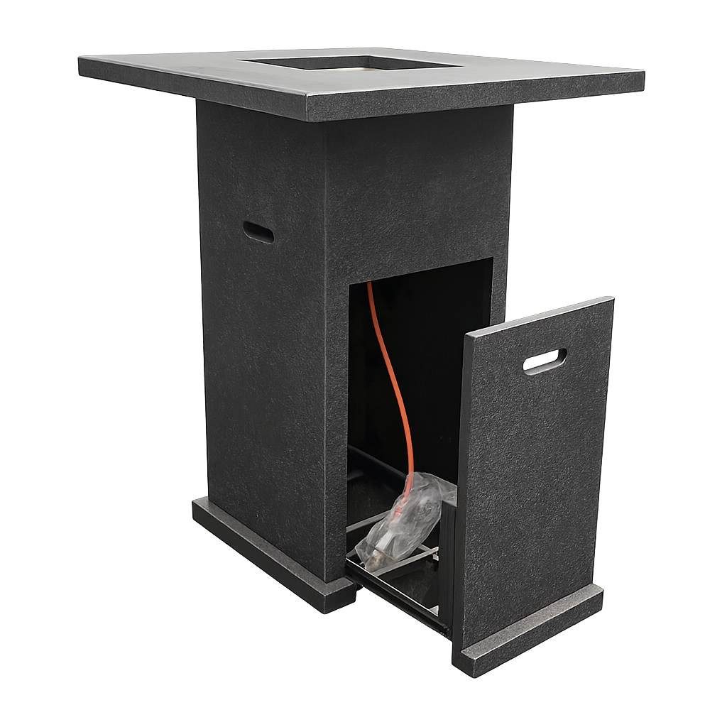 Teico Stehtisch Stehtisch m. Feuerschale u. Schublade Terrasse Gas Propan Butan 50mbar, mit Schublade für Gasflasche