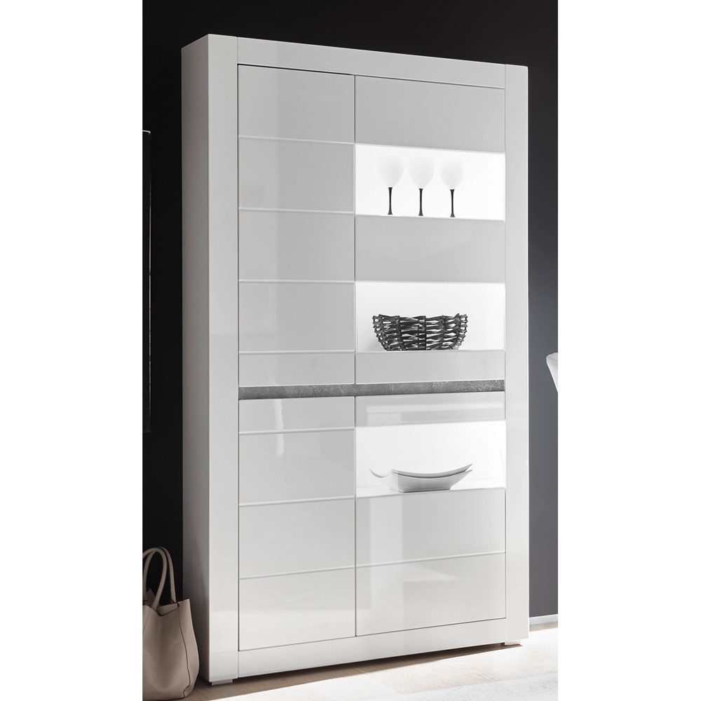 Lomadox Vitrine COGO-61 weiß Hochglanz inkl. günstig online kaufen