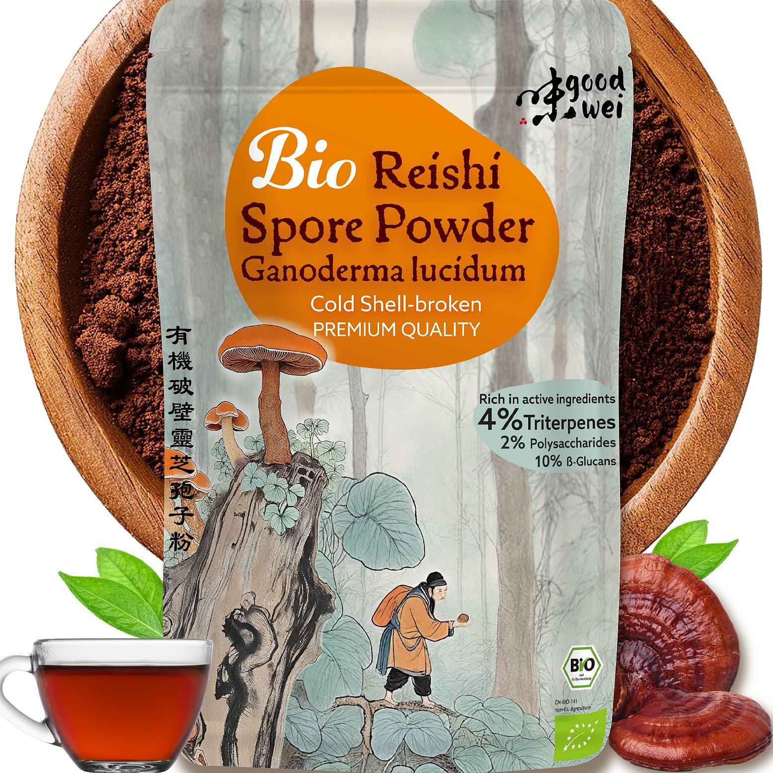 Goodwei Bio Reishi Sporenpulver Ganoderma Lucidum, 100g Pulver, 1 er 100 g
