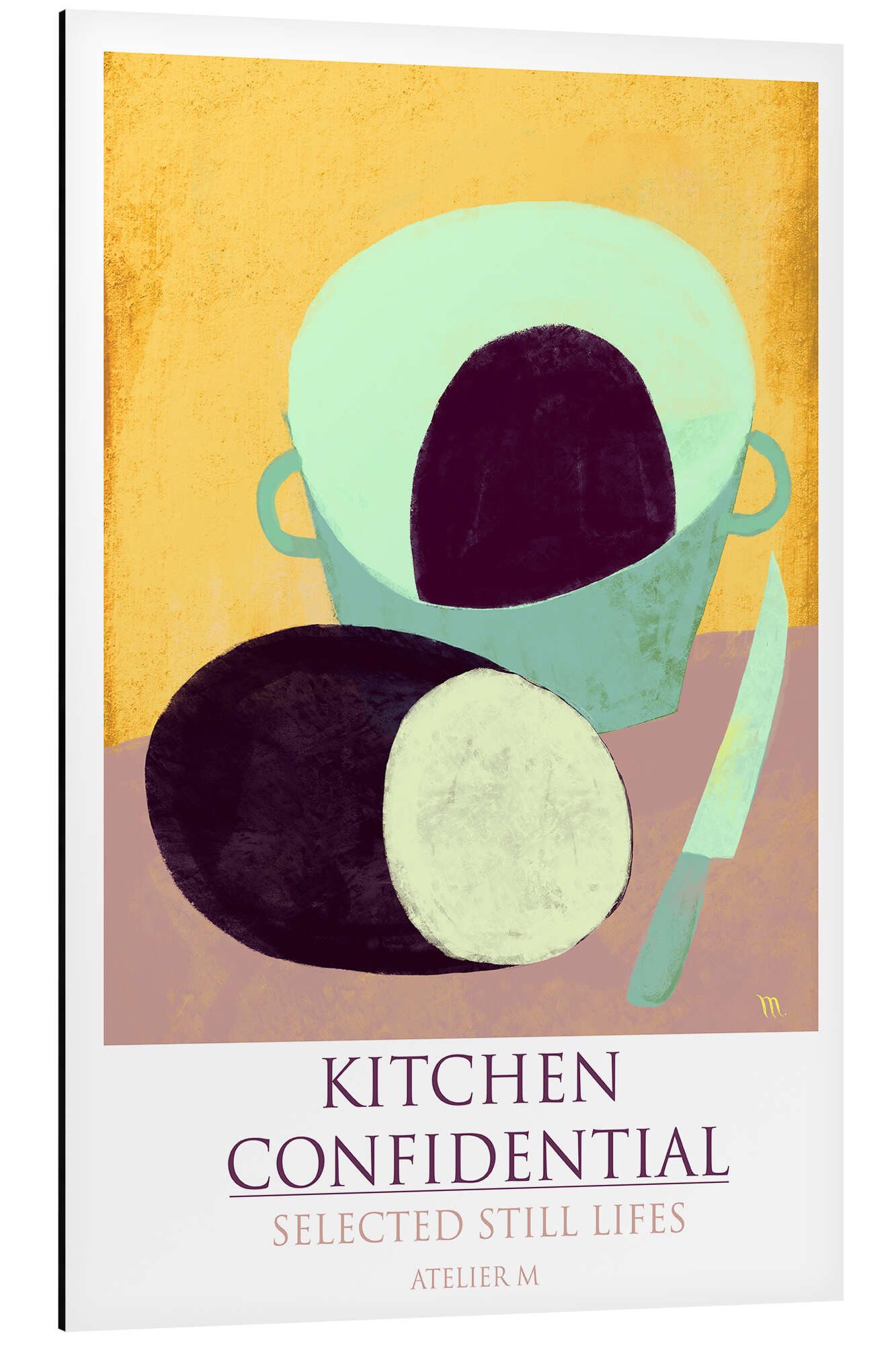 Posterlounge Alu-Dibond-Druck ATELIER M, Küchen-Stillleben mit Auberginen, Küche Modern Malerei