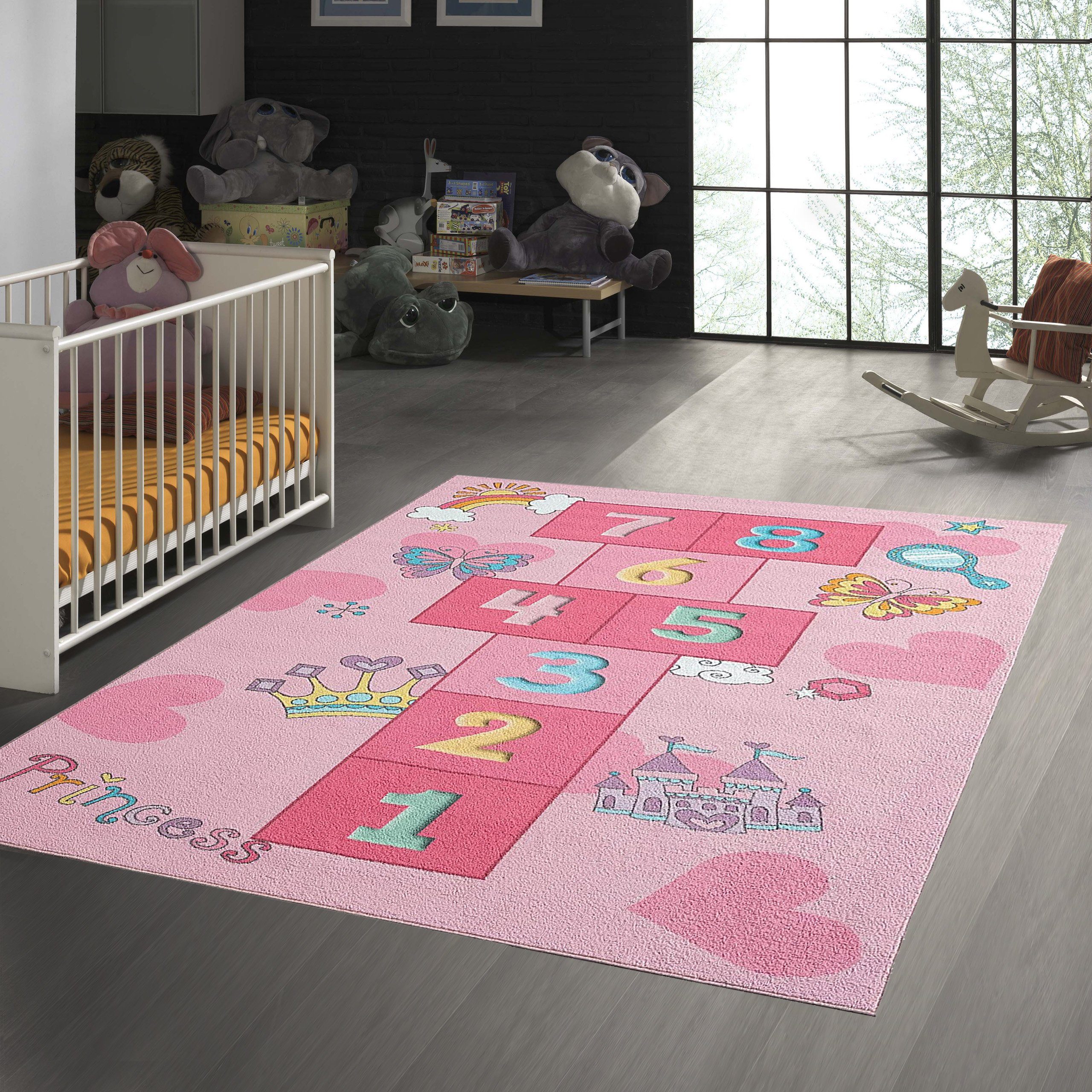 TeppichHome24 Teppich Prinzessinnen Hüpfspielteppich mit Herzen in pink, re günstig online kaufen