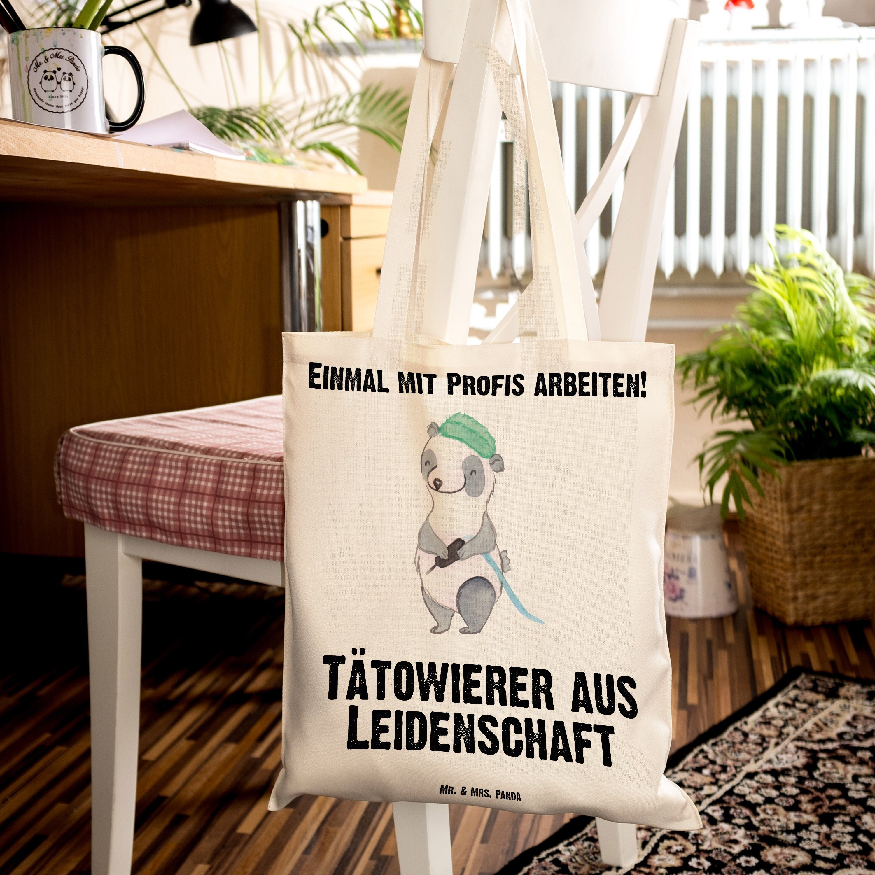 Jutebeutel, Geschenk, aus Mr. - Tragetasche Leidenschaft Transparent Tätowierer Mrs. Panda & - (1-tlg) Dan