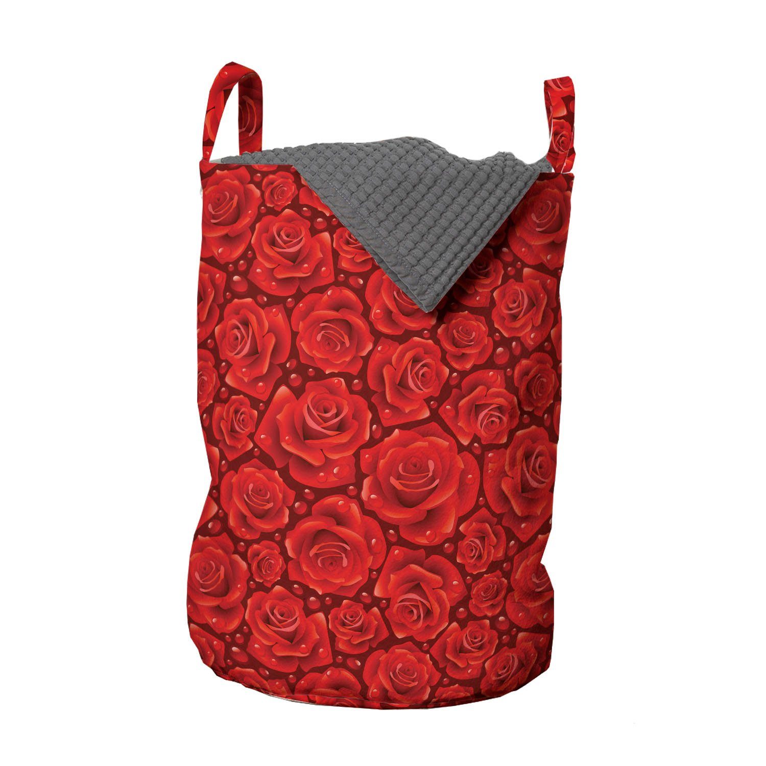 Abakuhaus Wäschesäckchen Wäschekorb mit Griffen Kordelzugverschluss für Waschsalons, Rose Rote Rosen Wasser Regen-Tropfen
