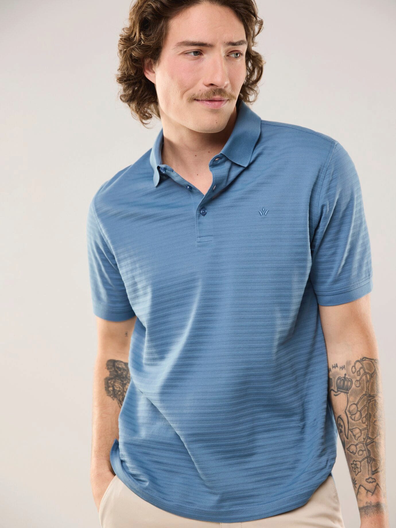 Walbusch Poloshirt Herren Strukturiertes Kurzarm Shirt aus Baumwolle Merzerisierte Baumwolle, Jacquard-Streifen, atmungsaktiv, pflegeleicht