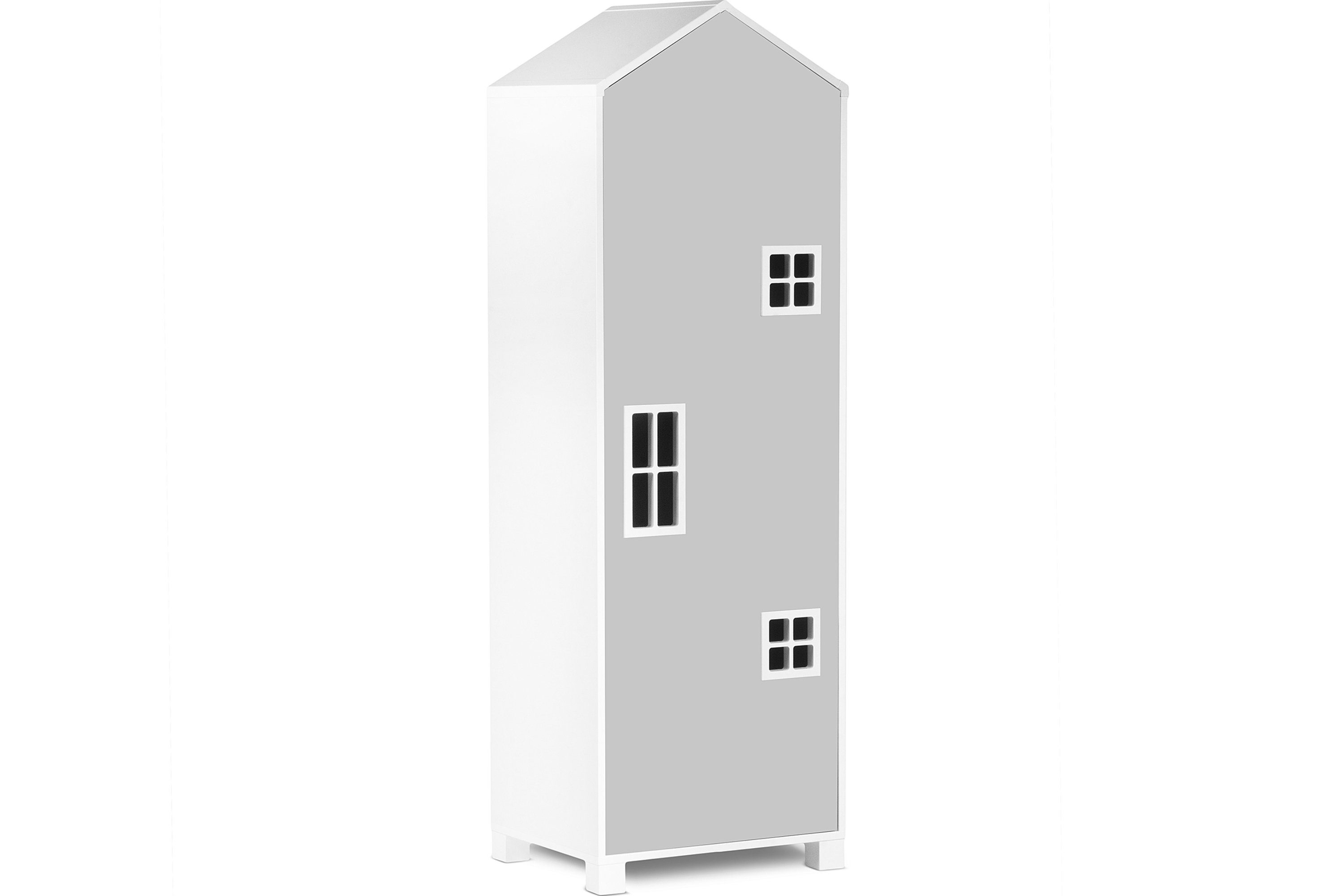 KONSIMO® Kinderkleiderschrank MIRUM Drehtürenschrank Hausform Schrank mit Einlegeböden, mit Bar, Fenster mit Grifffunktion