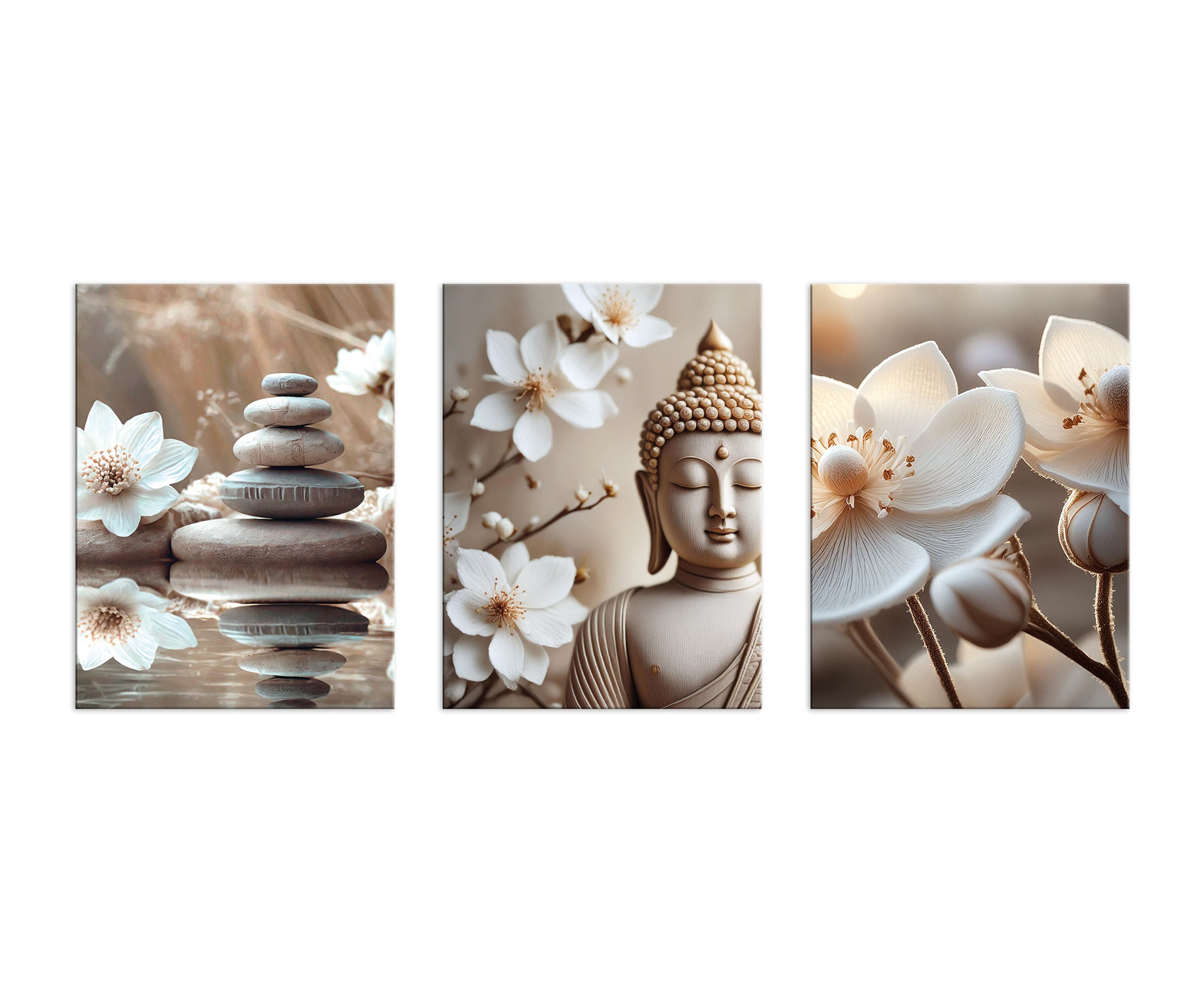artissimo Mehrteilige Bilder Bilderset 3er-Set, Wandbilder-Set natur, Bilderwand Bilder beige weiß, Zen & Spa: Buddha – Bild 4 von 4