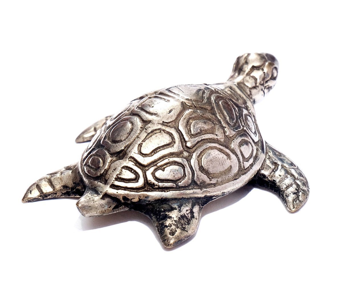 Brillibrum Dekofigur Schildkröte Deko Metallfigur Tierfigur versilbert Skulptur Silber Landschildkröte Schildkröten