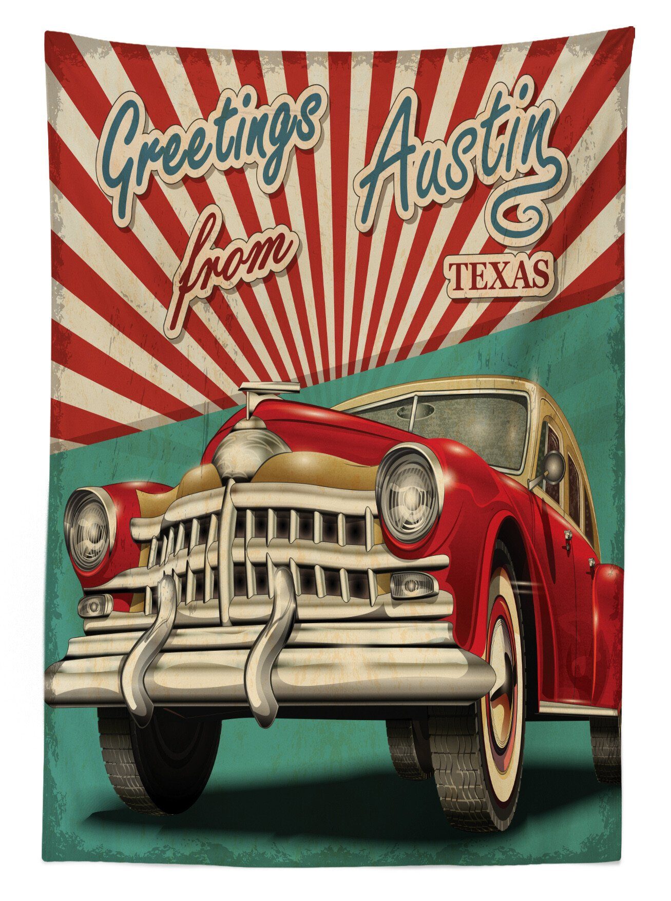 Bereich Abakuhaus Tischdecke Farbfest Klare den Klassik Außen Waschbar geeignet Retro Für Farben, amerikanische Austin Auto