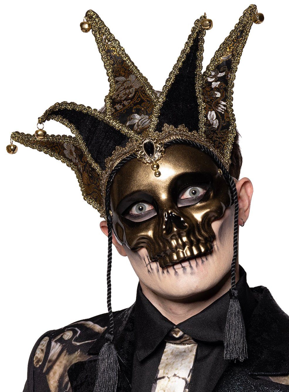 Metamorph Verkleidungsmaske Venezia Morte Maske, Venezianische Joly-Maske mit bronzefarbenem Schädel