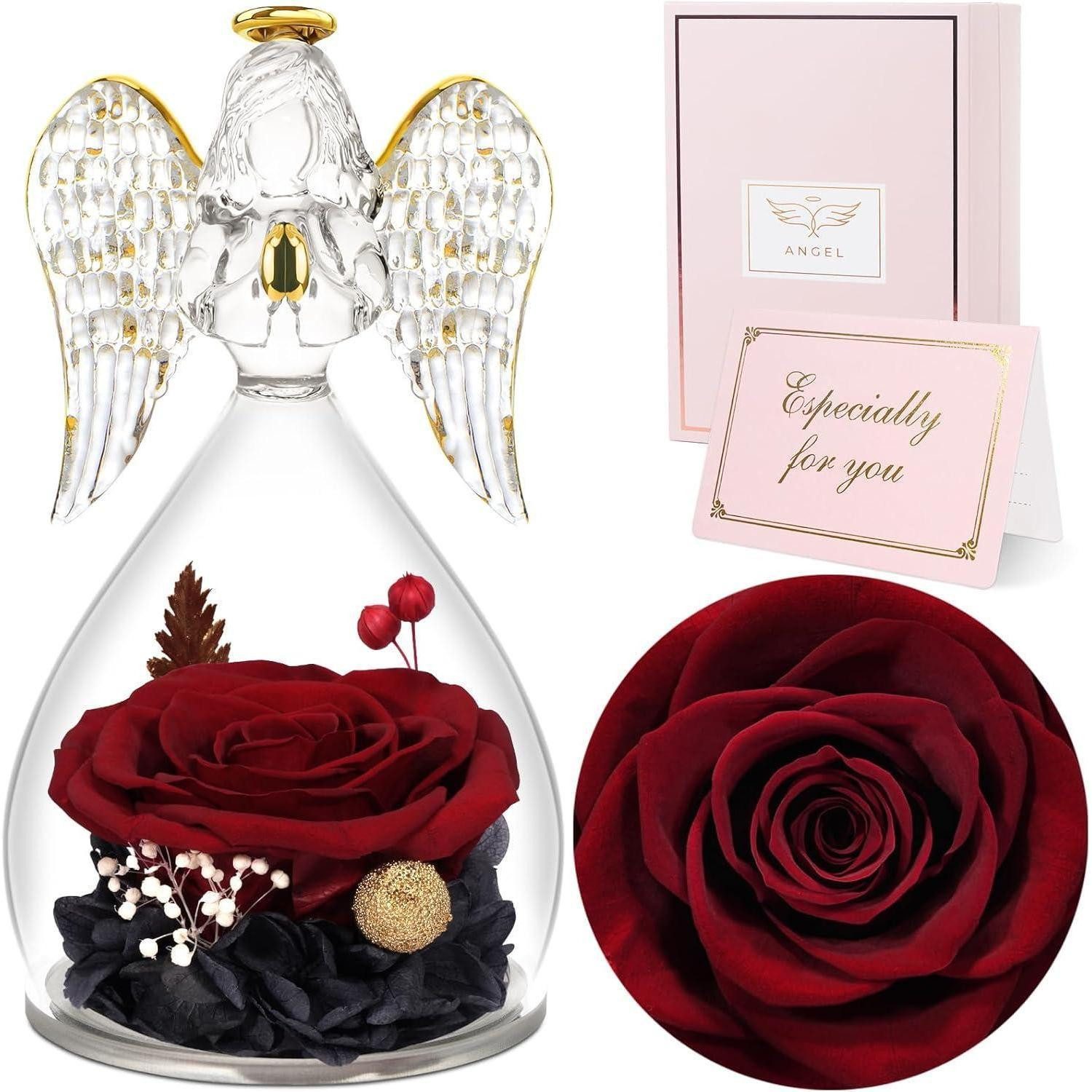 Trockenblume Engelfigur Ewige Rose Geschenk Mutter Muttertag Weihnachten Rotwein, LuxusKollektion