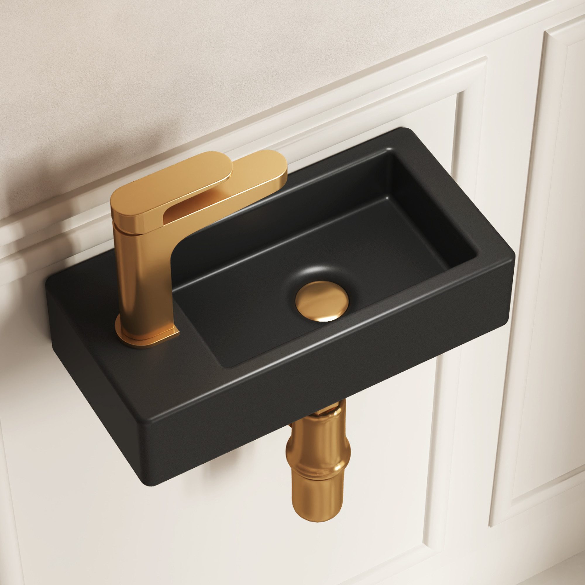 DeerValley Waschbecken klein DeerValley Mini Wandwaschbecken für kleine Bäder (Packung, ohne Wasserhähne und Abfluss), Keramik ideal für kleine Bäder ohne Wasserhähne und Abfluss