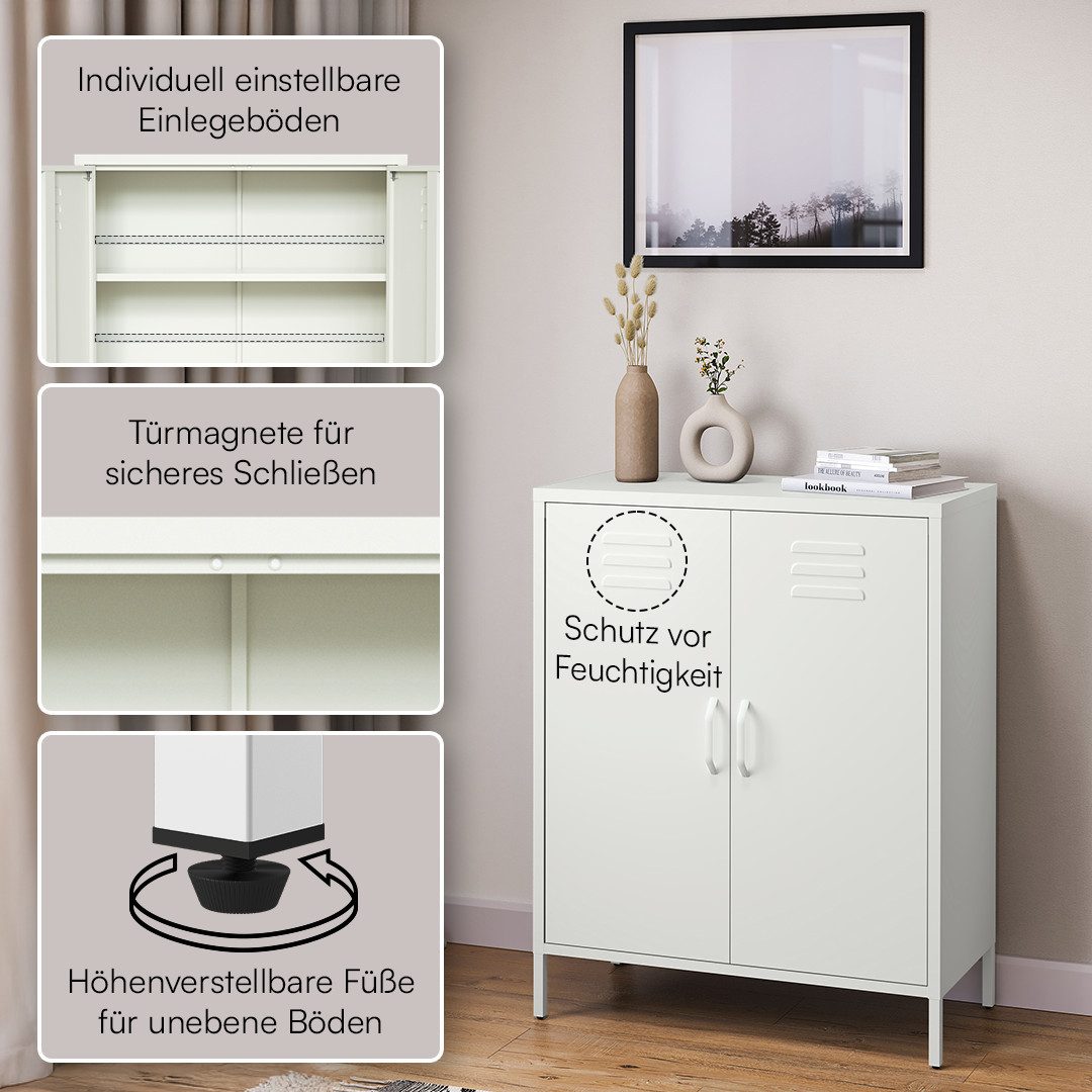 skølm Kommode Atria aus Metall (Weiß, 3 Fächer), höhenverstellbare Böden, Highboard auch verfügbar mit Schubladen