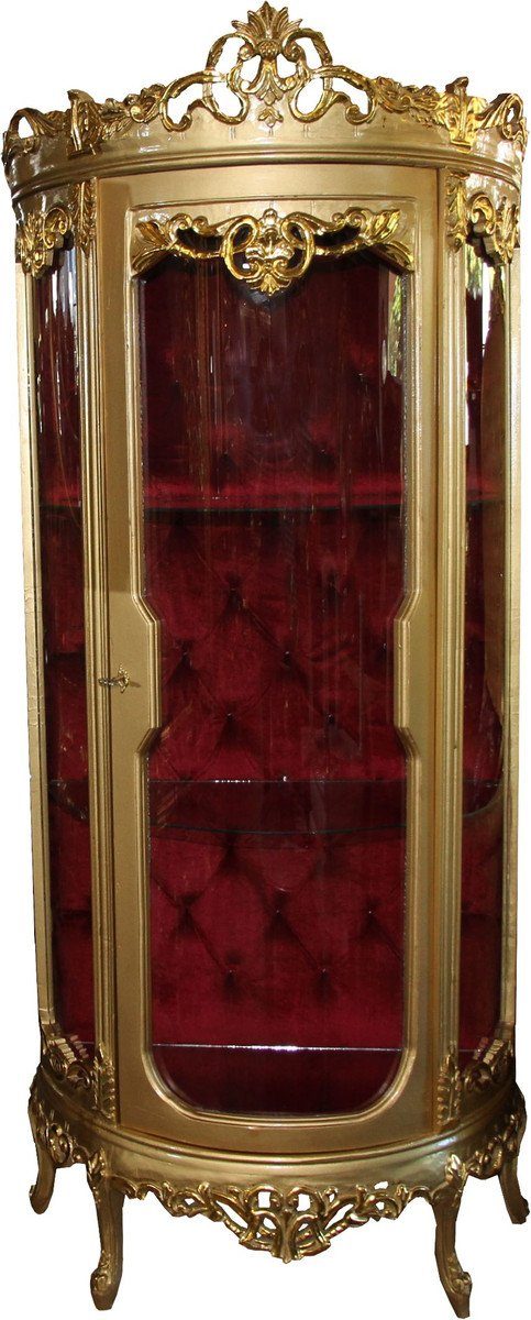 Casa Padrino Vitrine Barock Vitrine Gold / Bordeaux H 205 cm, B 86 cm - Vitrinenschrank - Wohnzimmerschrank Glasvitrine - Antik Look
