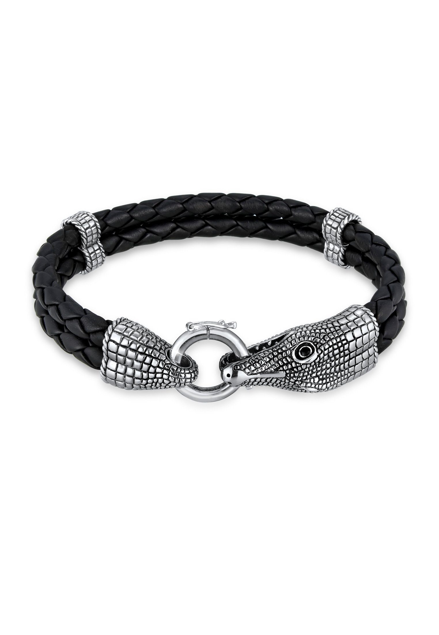 Krokodil Cooles Armband mit 925 Silber, Herren Lederarmband Kuzzoi Sterling geflochten Ring-Verschluss Lederarmband