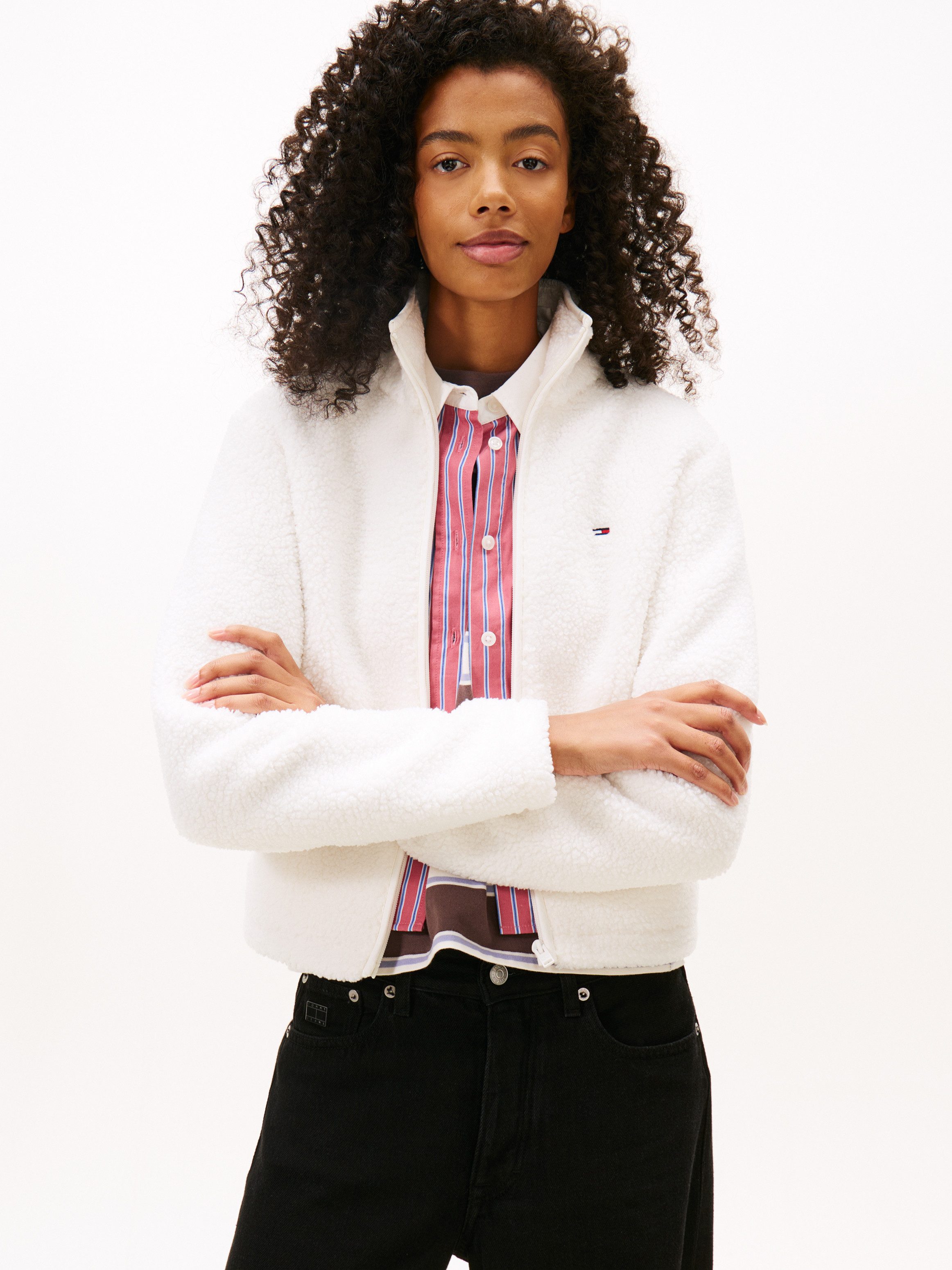 Tommy Jeans Sweatjacke TJW REG SH S-FLAG TEDDY ZIP THRU