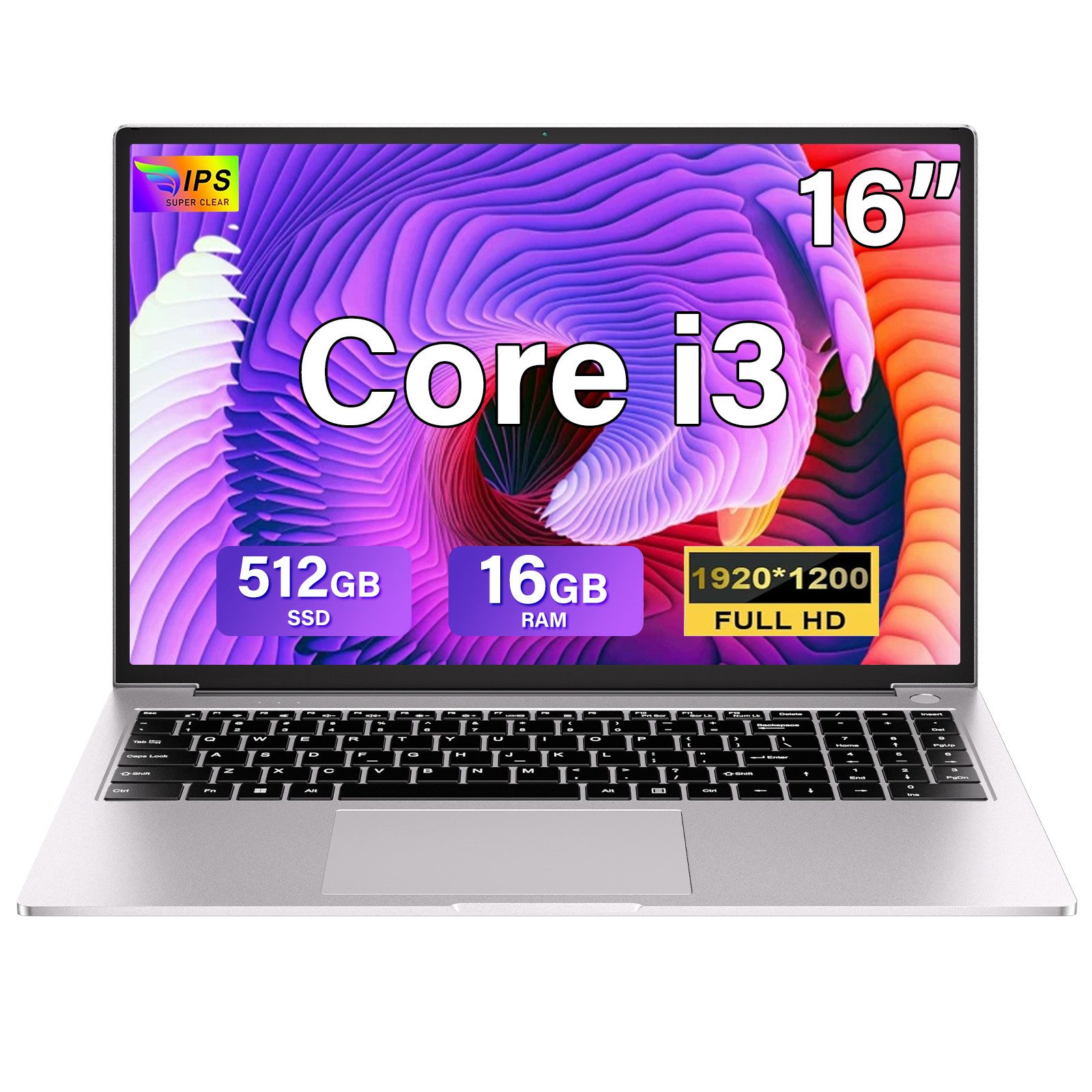 bvate 16-Zoll-Laptop 16 GB RAM 512 GB SSD FHD-Display Core i3 180° Notebook (35 cm/16 Zoll, Core i3, Core i3)