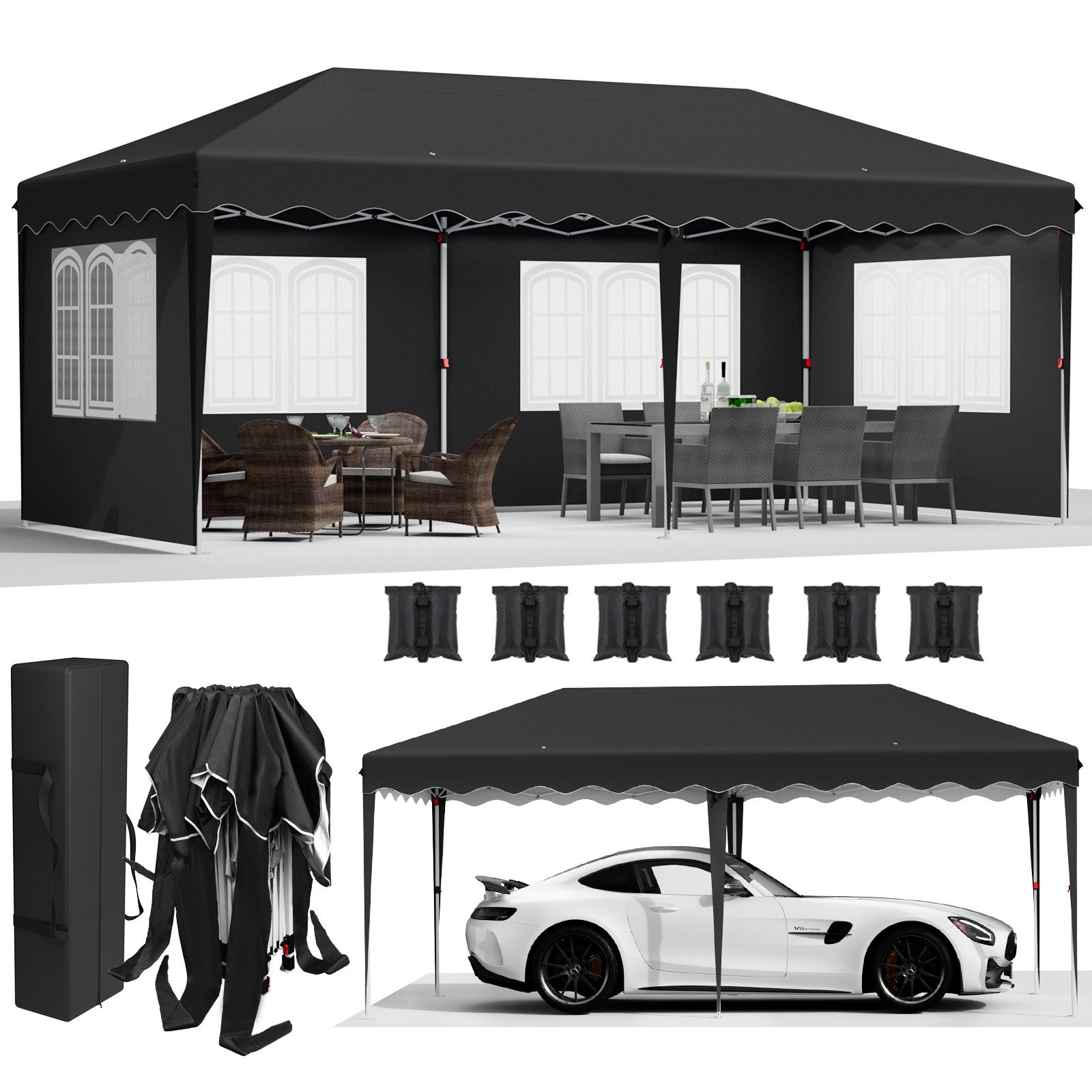 TLGREEN Faltpavillon 3x6 Pavillon, mit 4 Seitenteilen, Wasserdicht