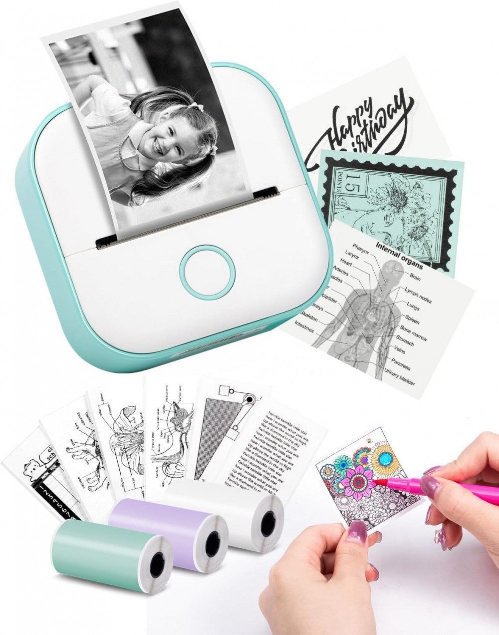 FELIXLEO Mini Etikettendrucker tragbarer Labeldrucker mit 3 Rollen Papier Etikettendrucker