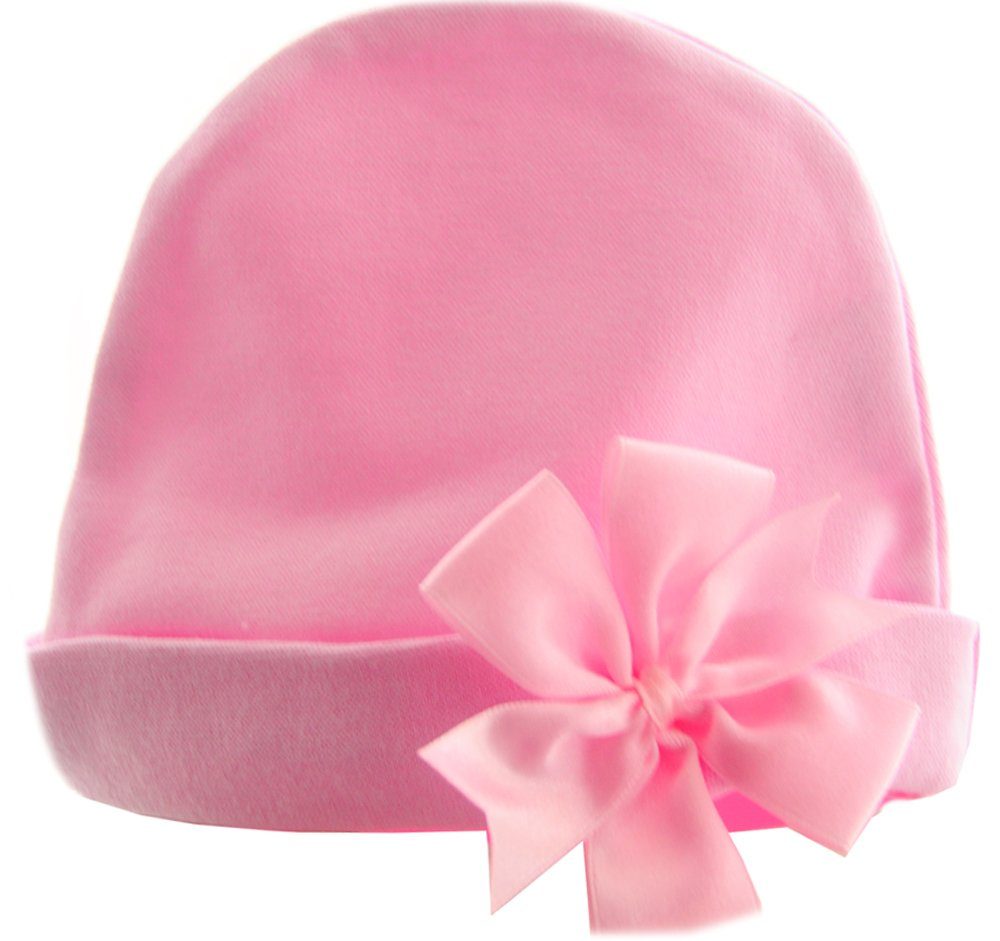 La Bortini Erstlingsmütze Mütze mit Schleife Haube in Rosa für Baby und Kinder ab 0Mon elastisch, weich, mit Schleifchen für Neugeborene und Kleinkinder