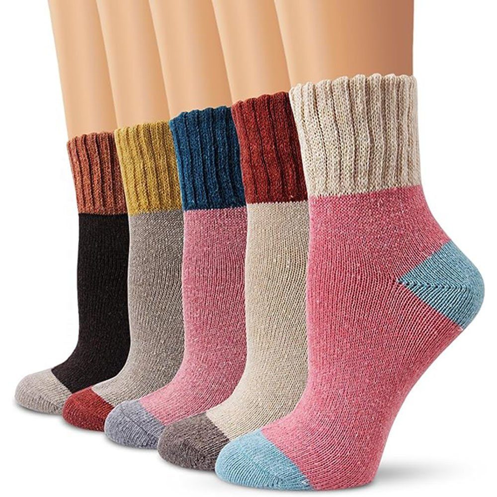 Paar Gemischt Wollsocken, 5 Socken warm Wintersocken atmungsaktiv Socken Damen weich GelldG