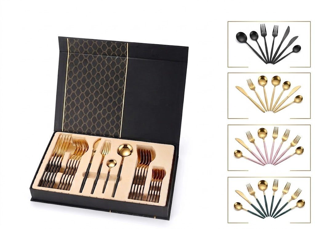 Faizee Möbel Besteck-Set Besteck Set Edelstahl für 6 Personen 24-teiliges Besteckset Luxury Box (24-tlg), Edelstahl